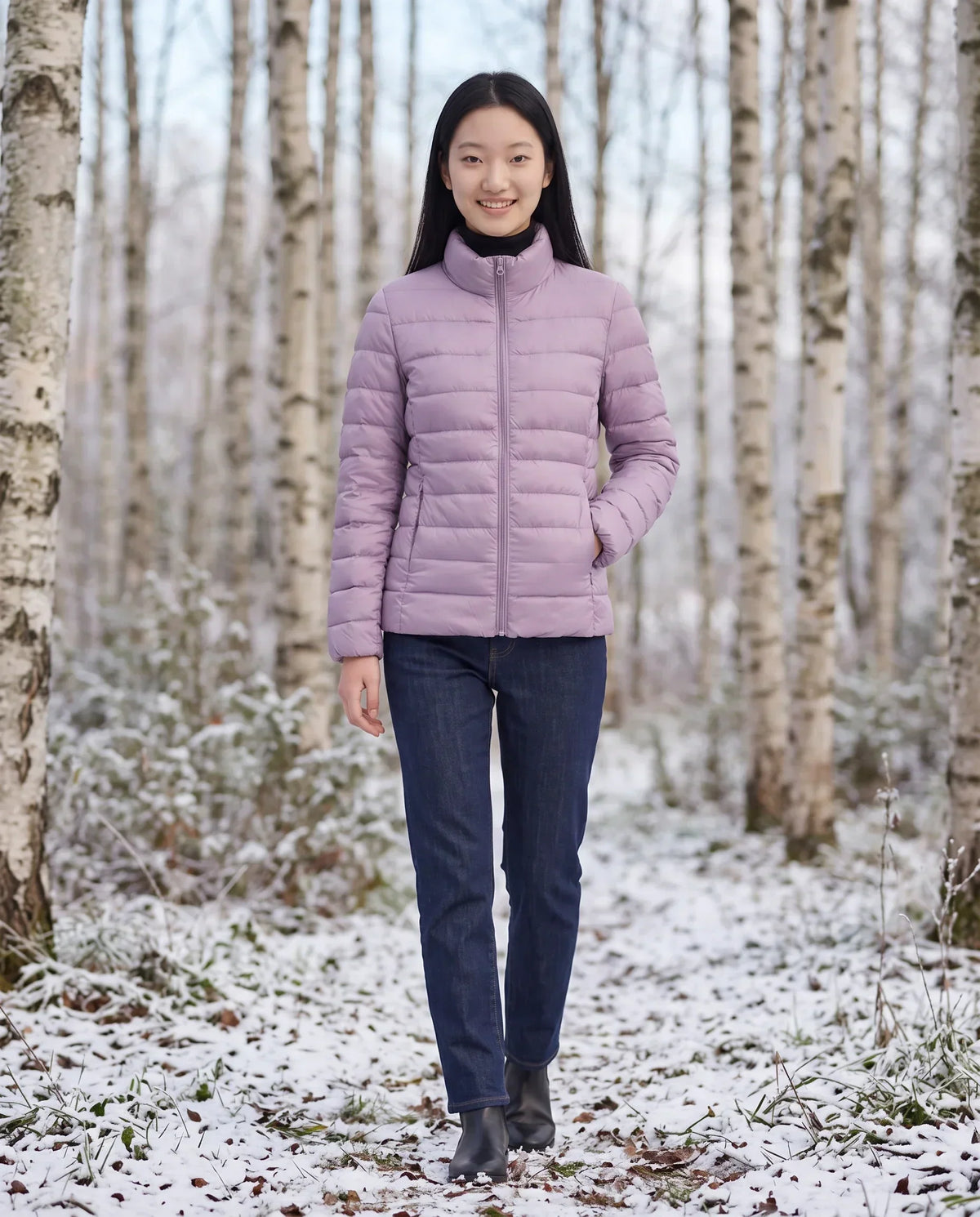 Short Ultra-Lightweight Puffer Jacket with Funnel Collar