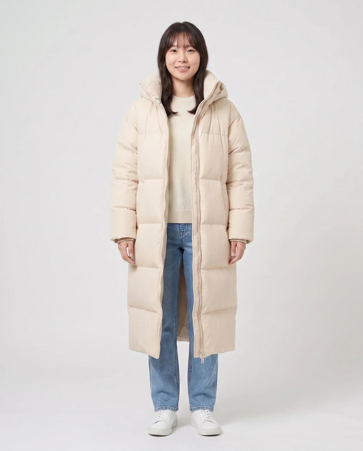 Extra-Long Puffer Jacket with Detachable Hood