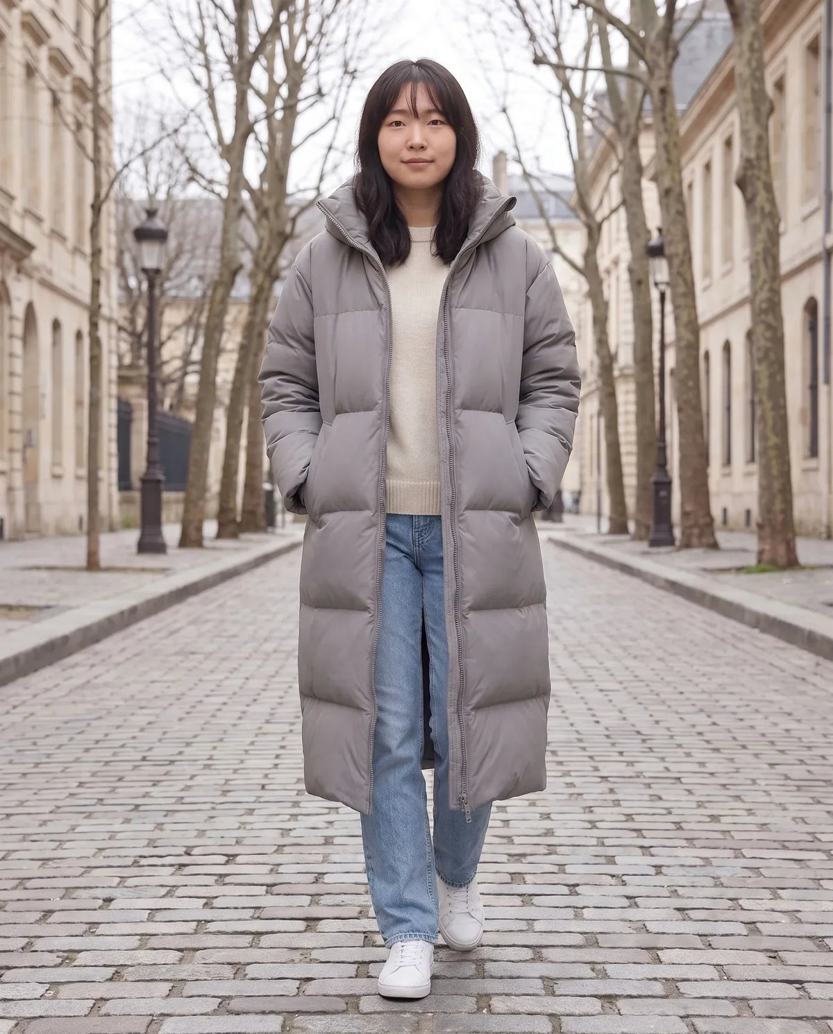 Extra-Long Puffer Jacket with Detachable Hood