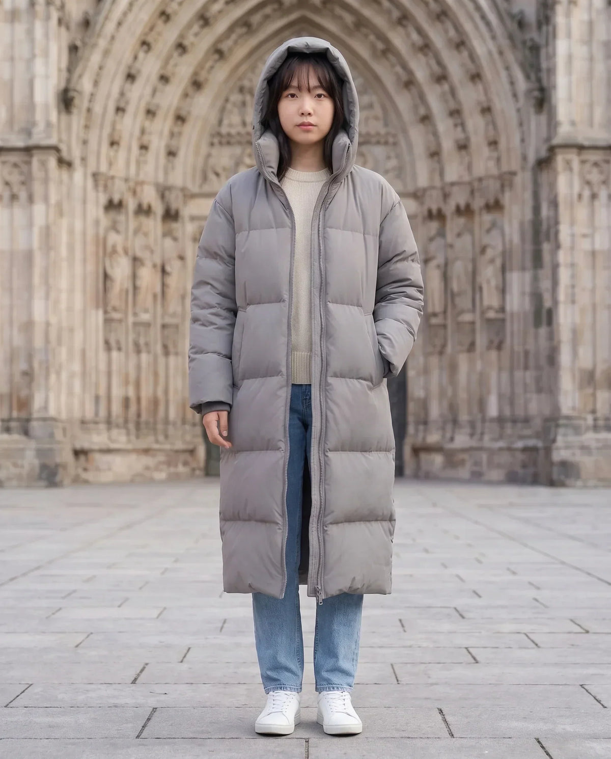 Extra-Long Puffer Jacket with Detachable Hood