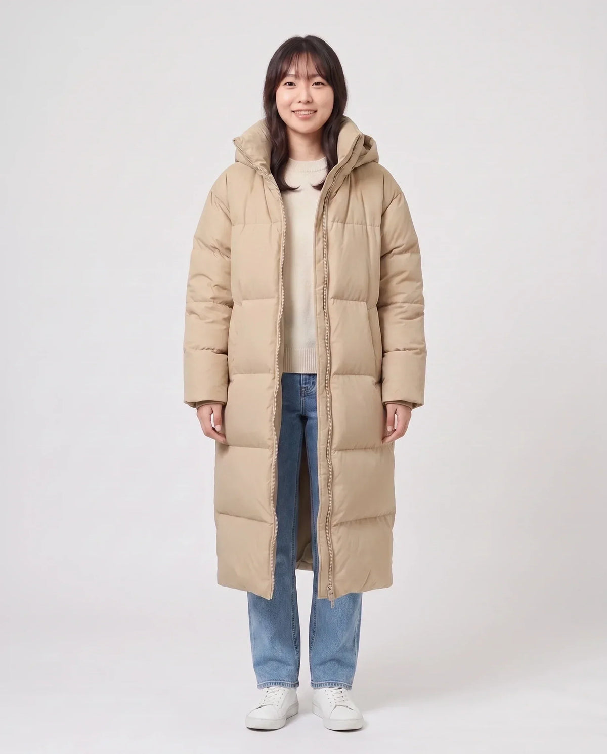 Extra-Long Puffer Jacket with Detachable Hood