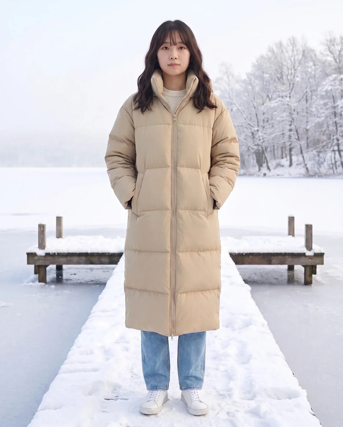 Extra-Long Puffer Jacket with Detachable Hood