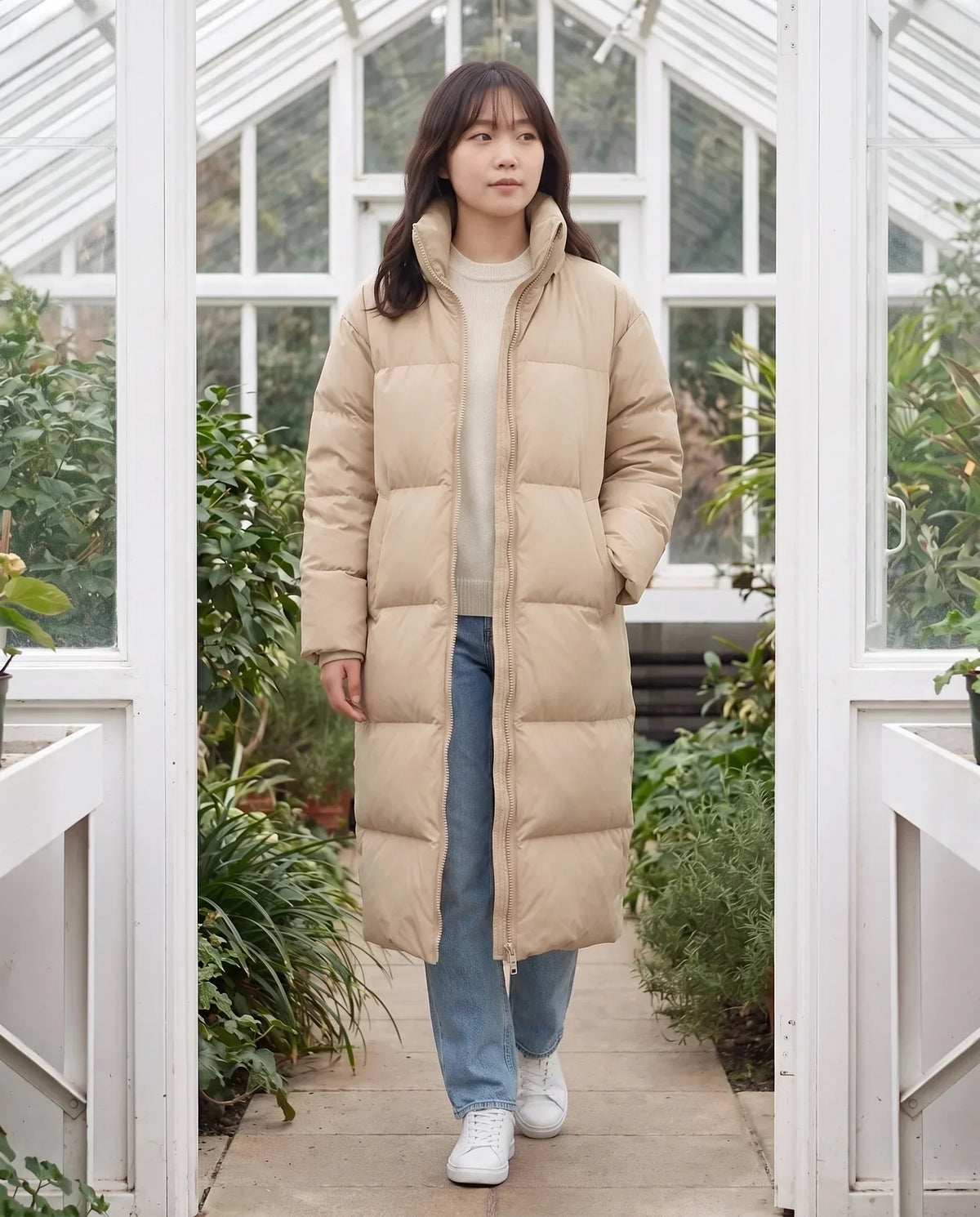 Extra-Long Puffer Jacket with Detachable Hood