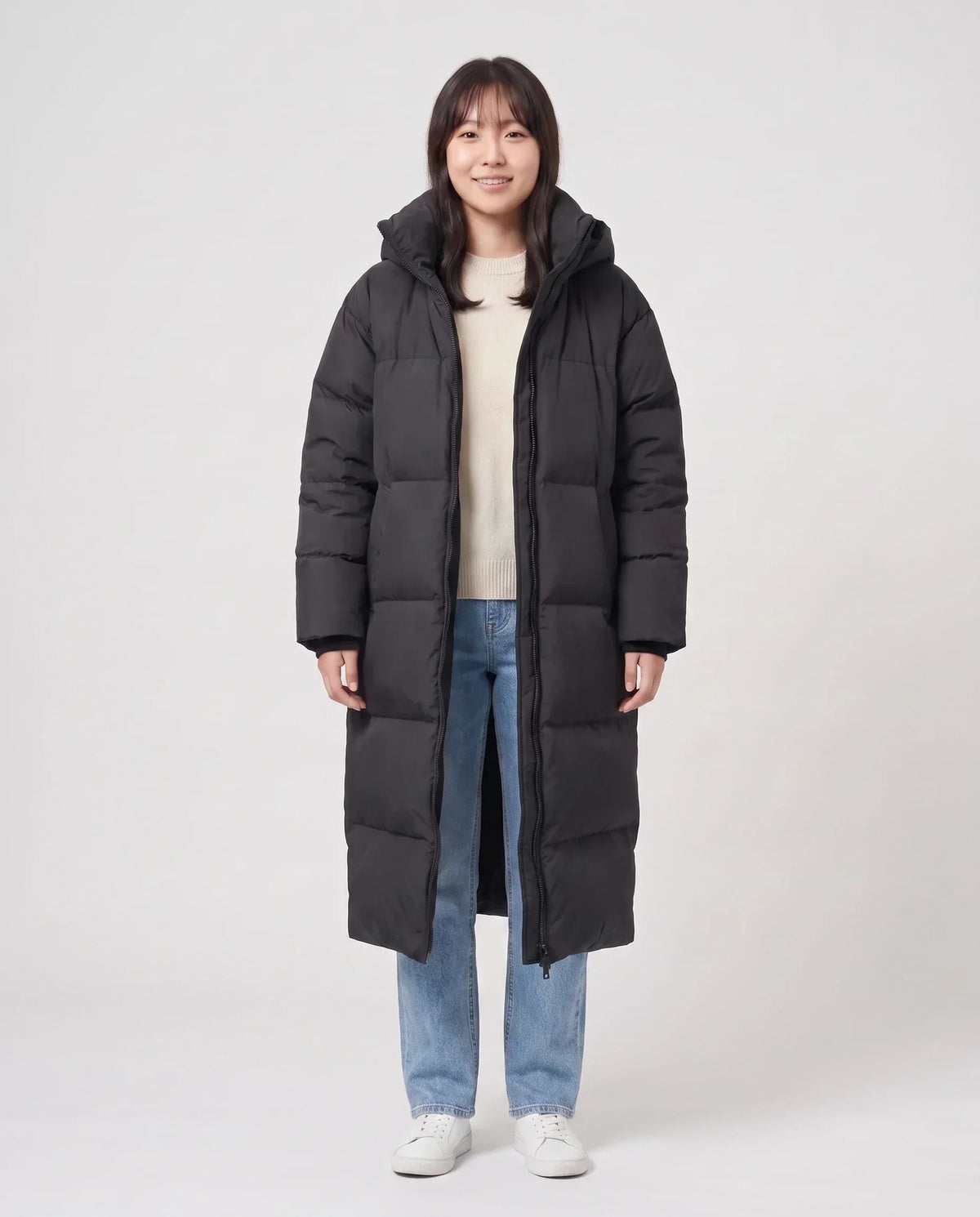 Extra-Long Puffer Jacket with Detachable Hood