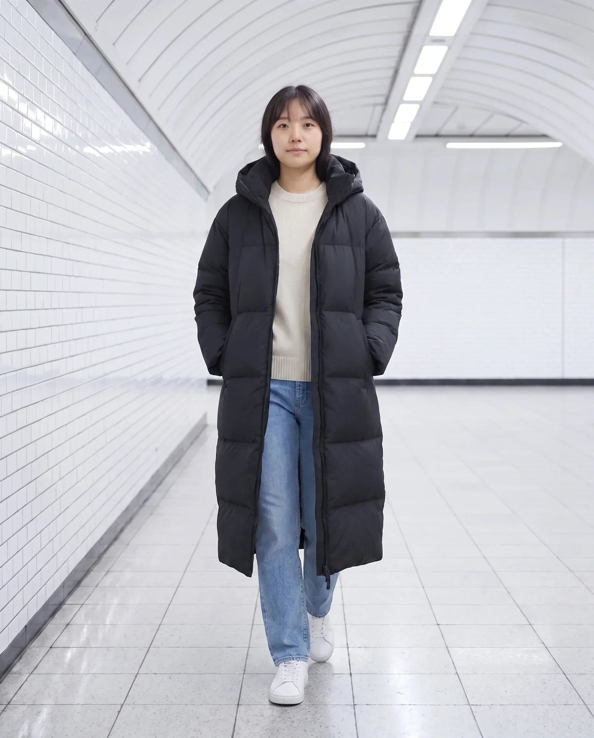 Extra-Long Puffer Jacket with Detachable Hood