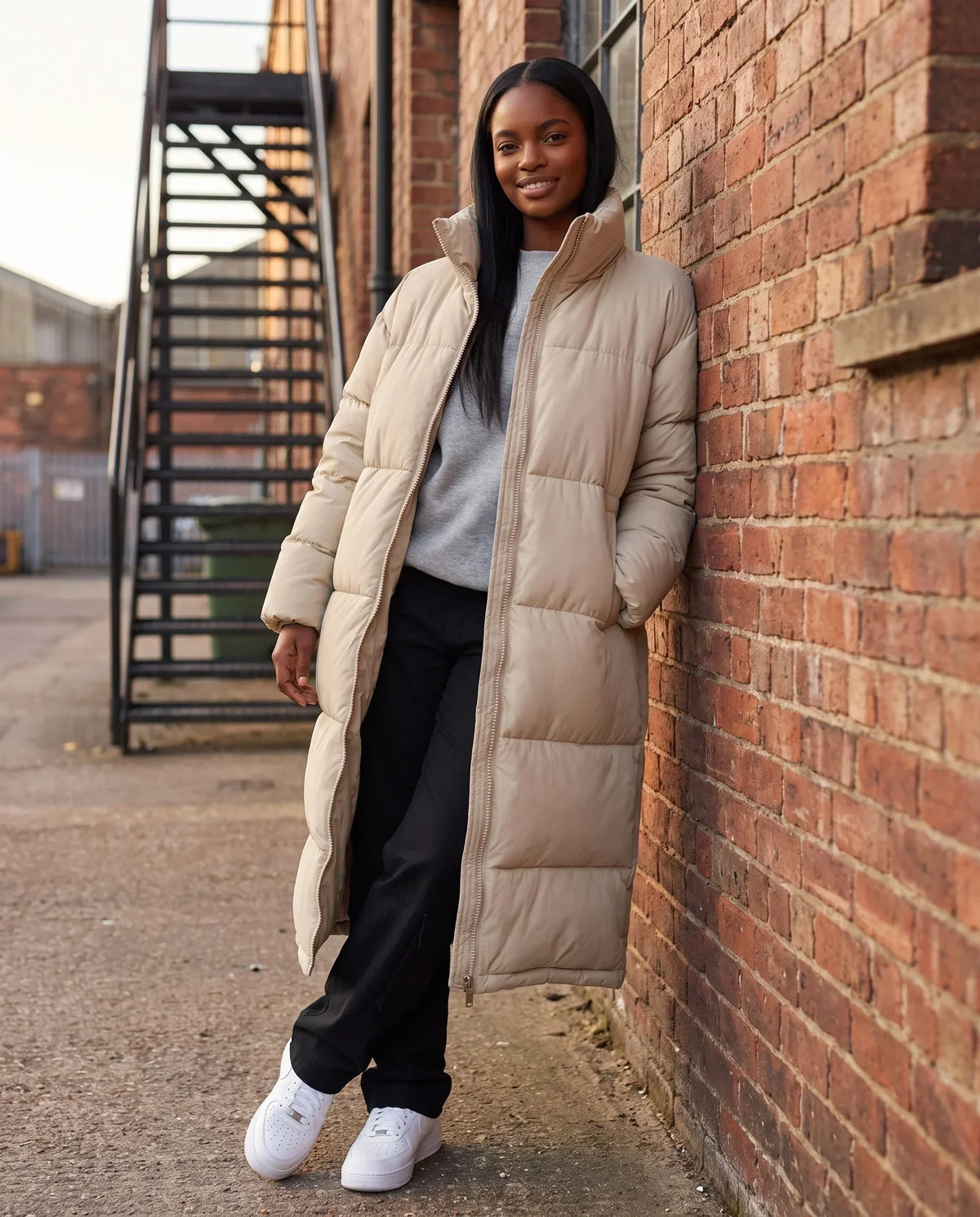 Extra-Long Boxy Puffer Jacket with Funnel Collar and Double Zip