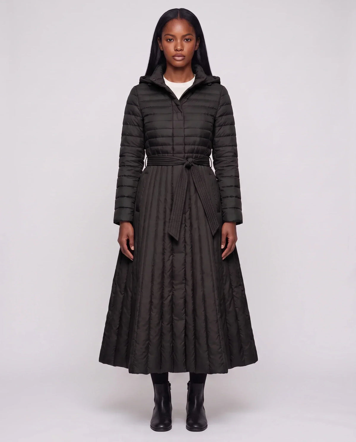 Extra-Long Flared Hooded Puffer Coat