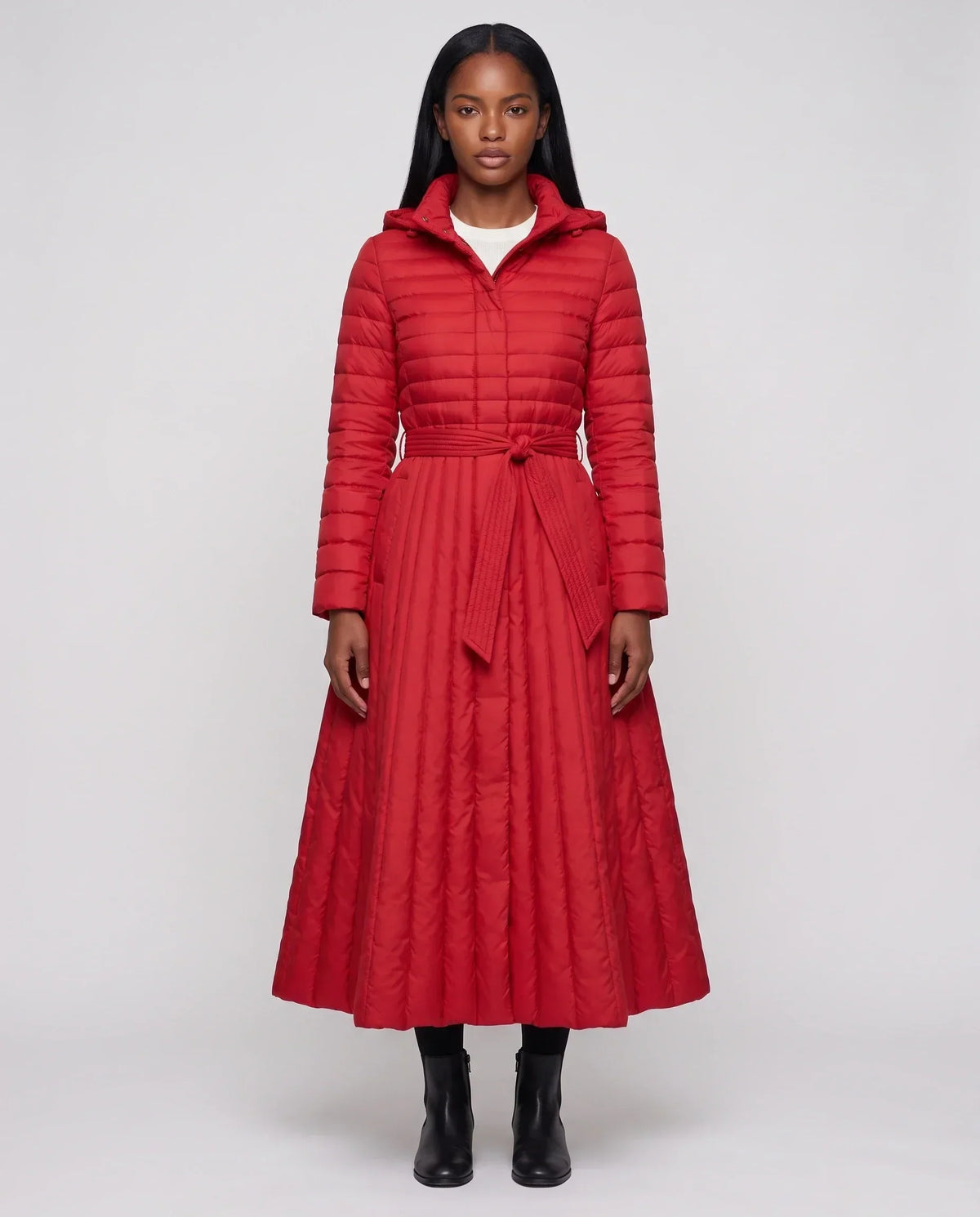 Extra-Long Flared Hooded Puffer Coat