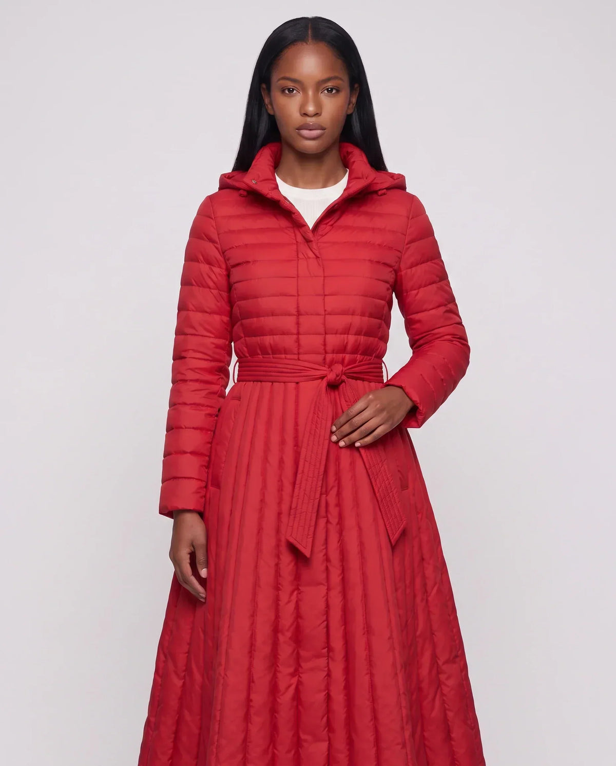 Extra-Long Flared Hooded Puffer Coat