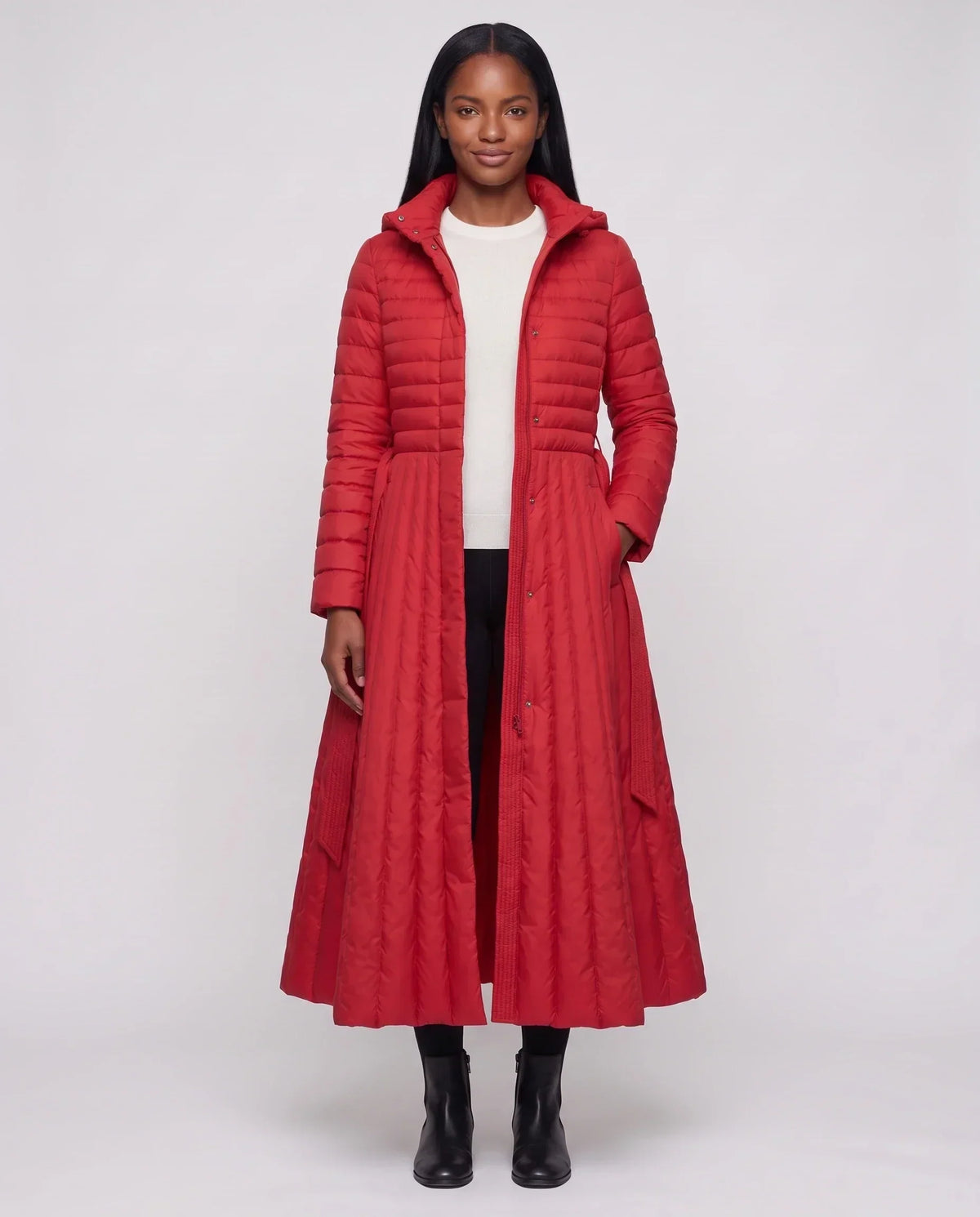 Extra-Long Flared Hooded Puffer Coat