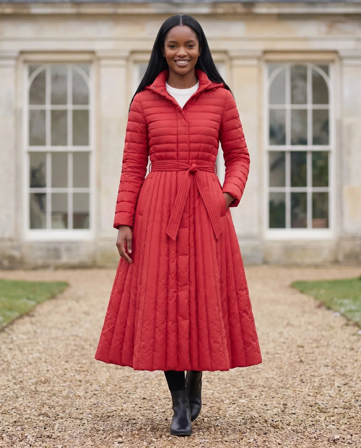 Extra-Long Flared Hooded Puffer Coat
