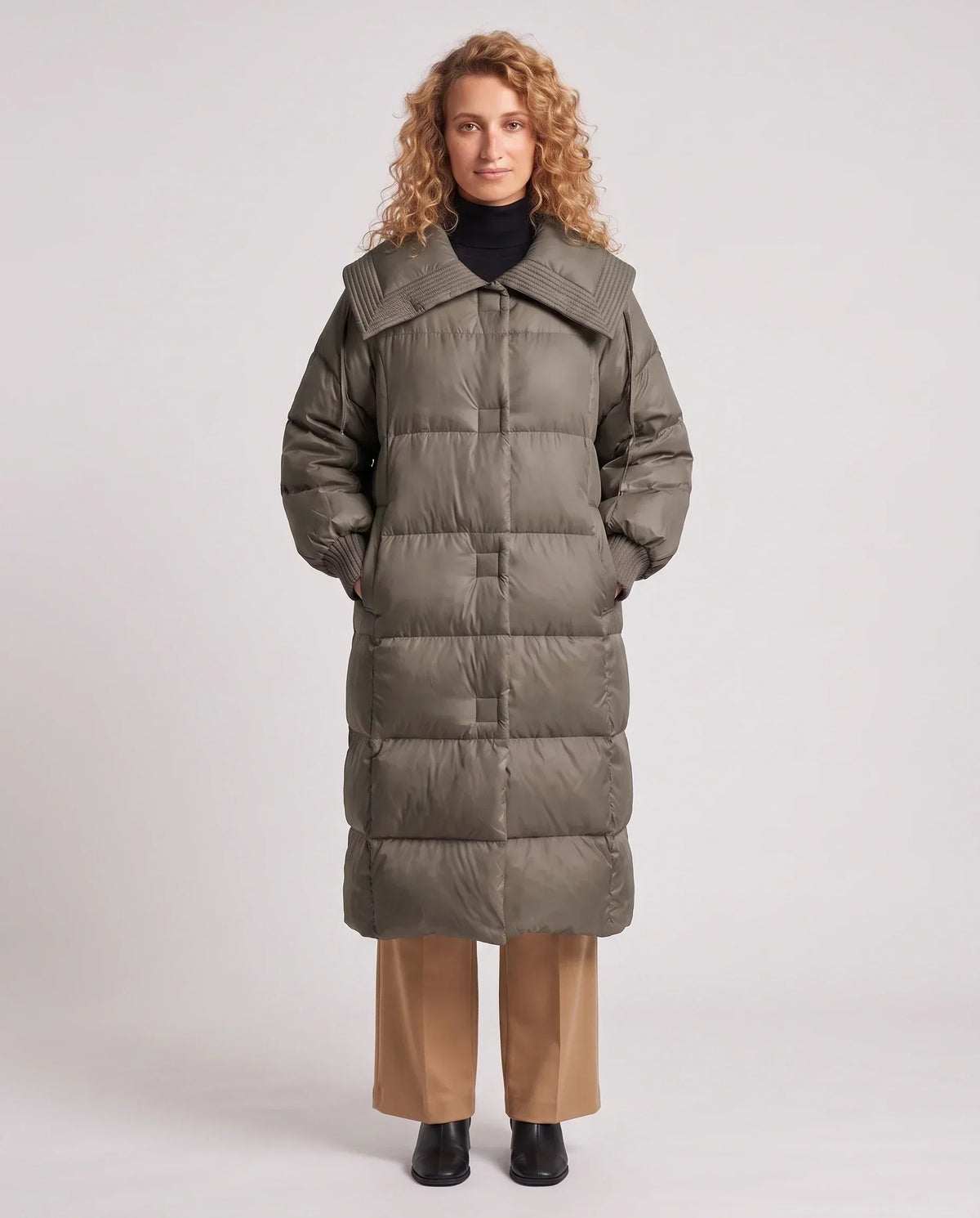 Extra-Long Puffer Jacket with Large Square Collar