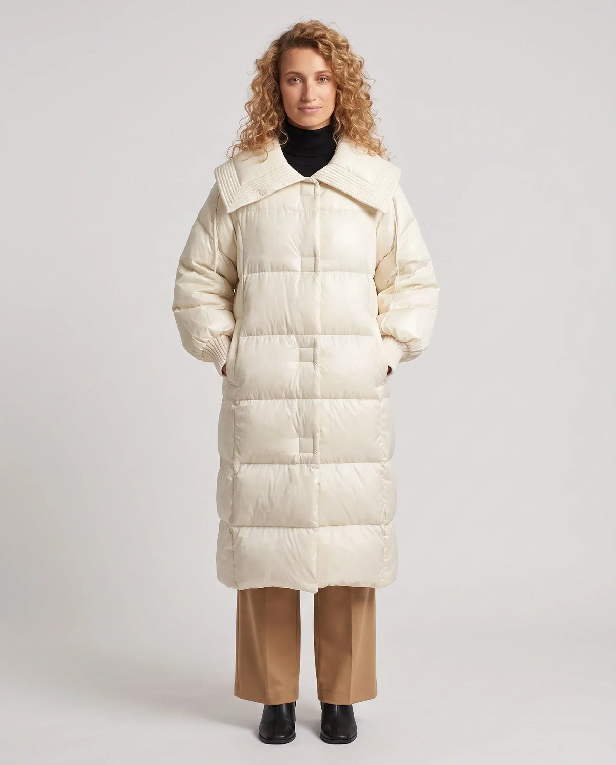 Extra-Long Puffer Jacket with Large Square Collar
