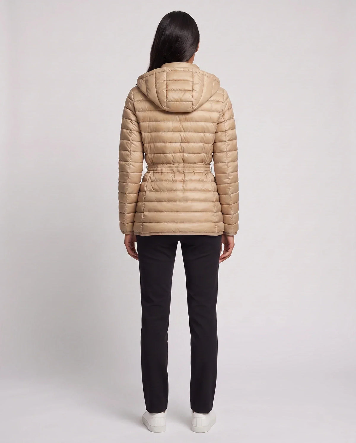 Lightweight Hooded Puffer Jacket with Buckle Belt
