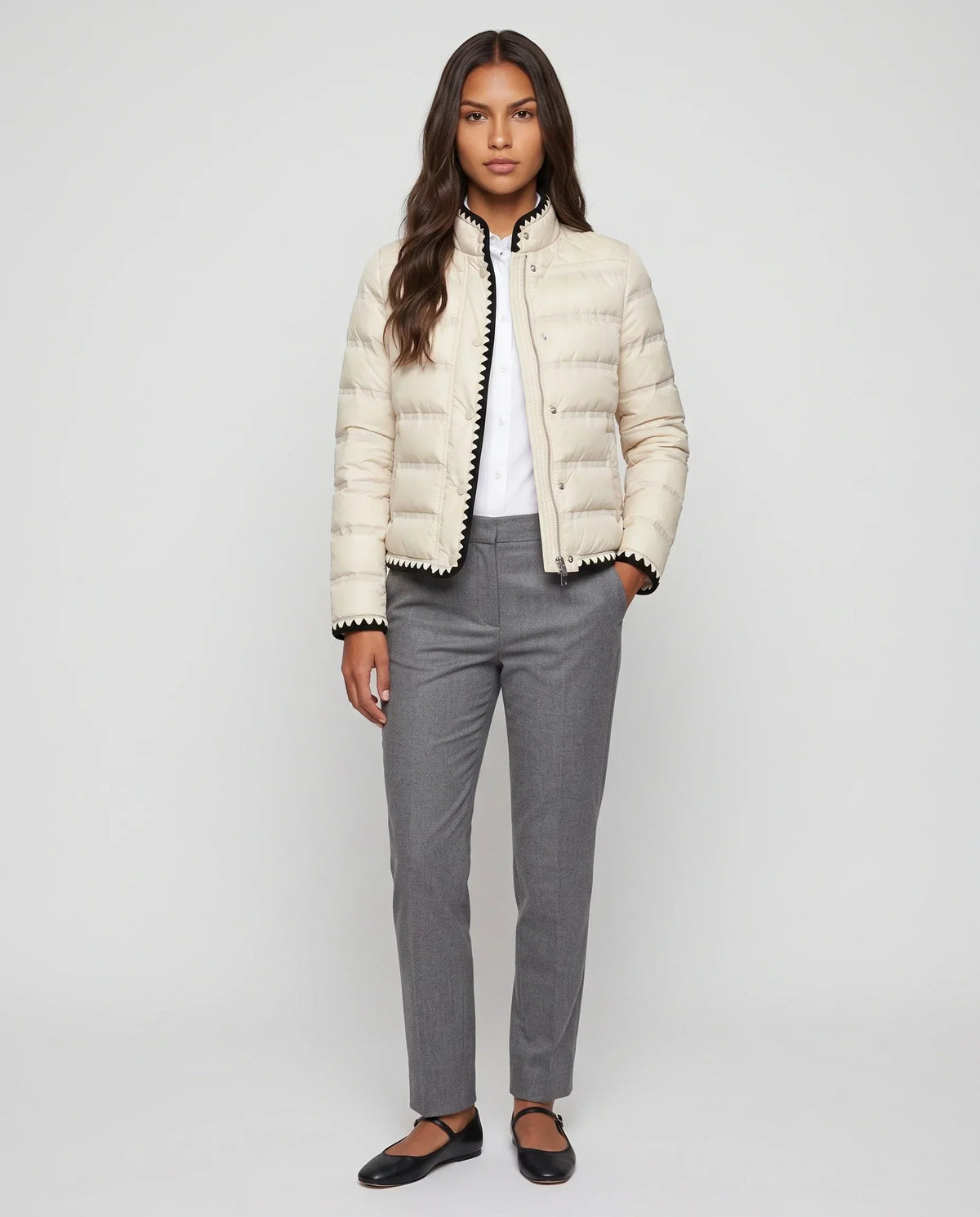 Short Lightweight Puffer Jacket with Knitted Trim