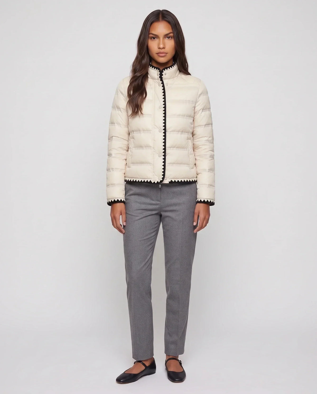 Short Lightweight Puffer Jacket with Knitted Trim