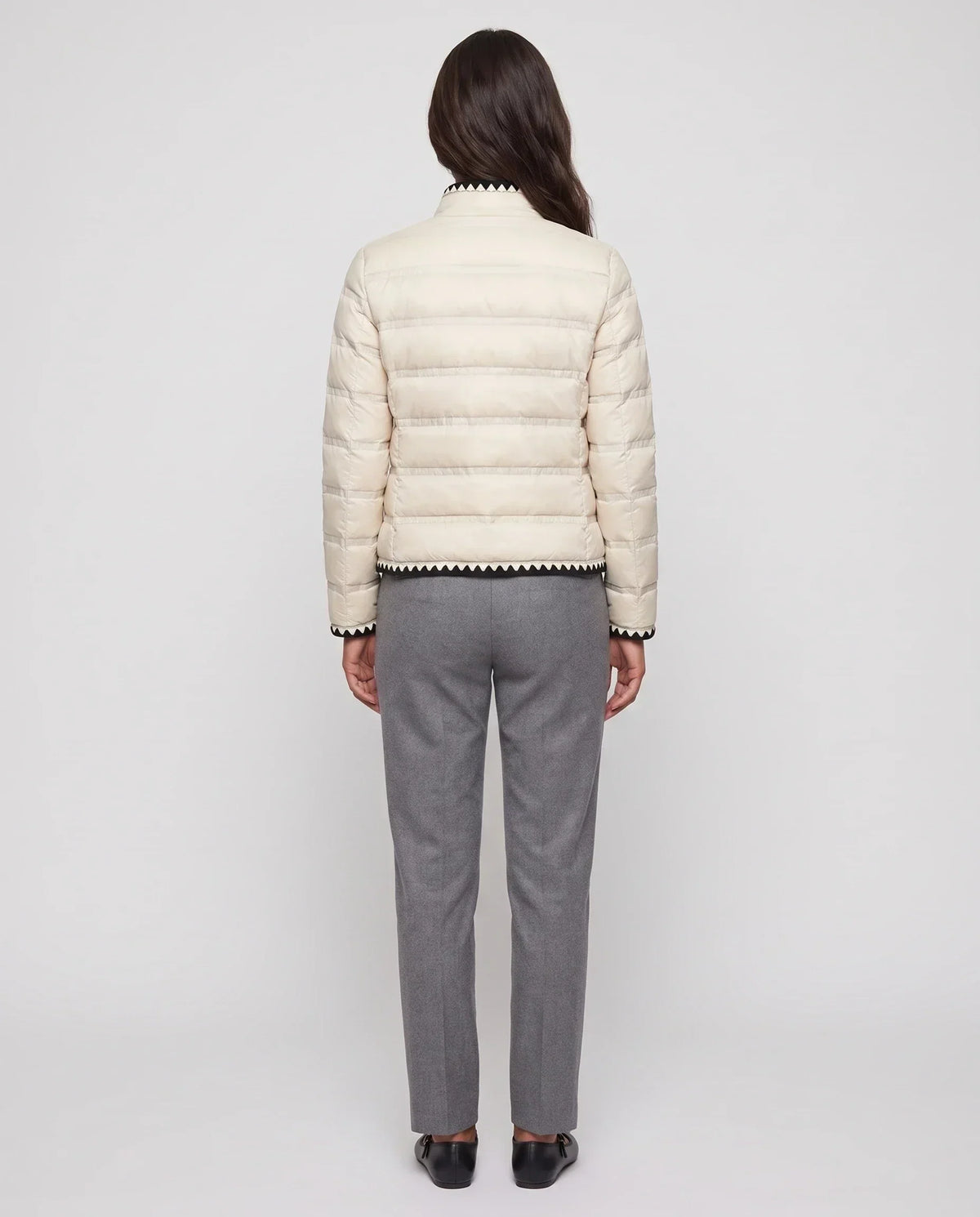 Short Lightweight Puffer Jacket with Knitted Trim