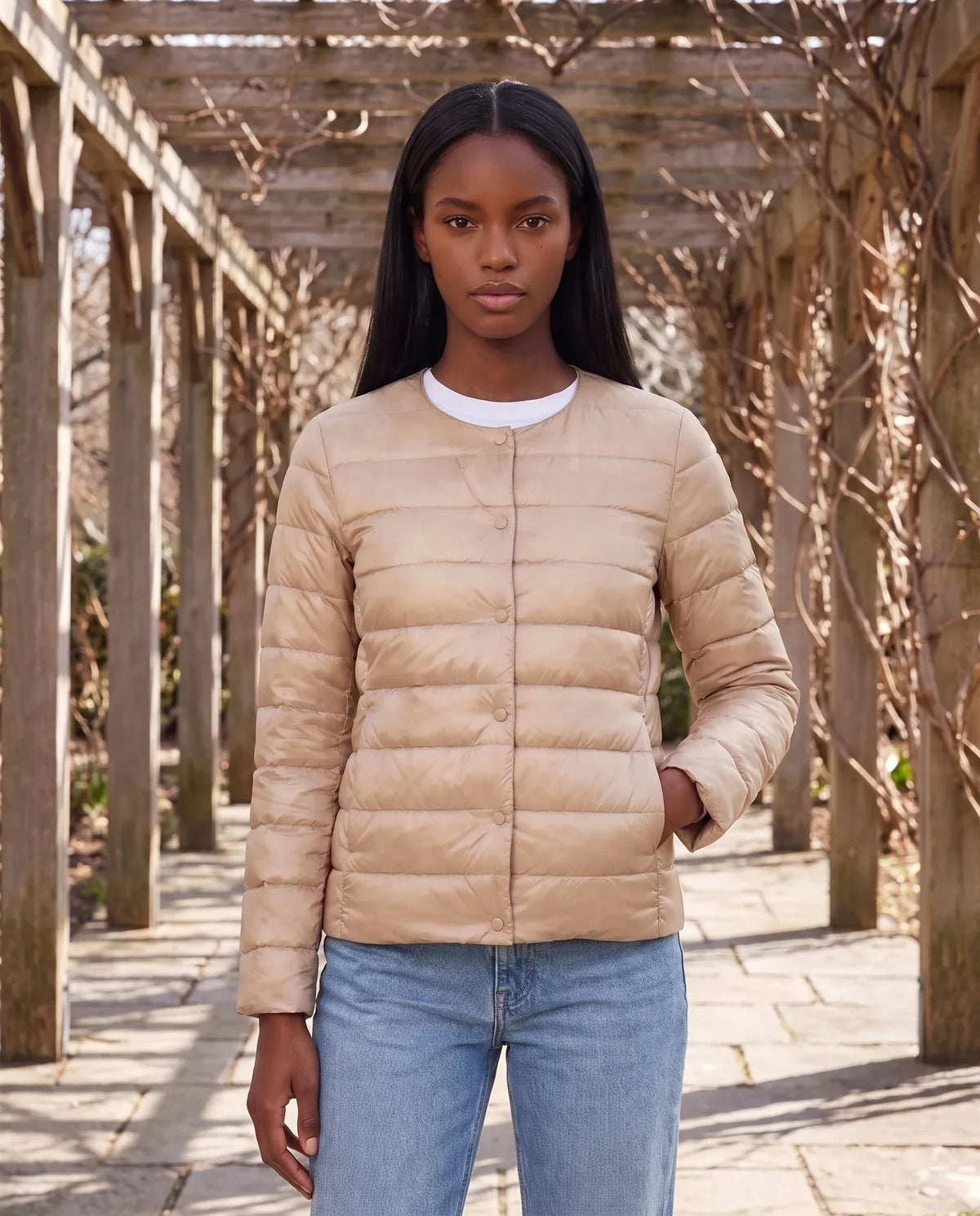 Lightweight Puffer Jacket with Convertible Collar