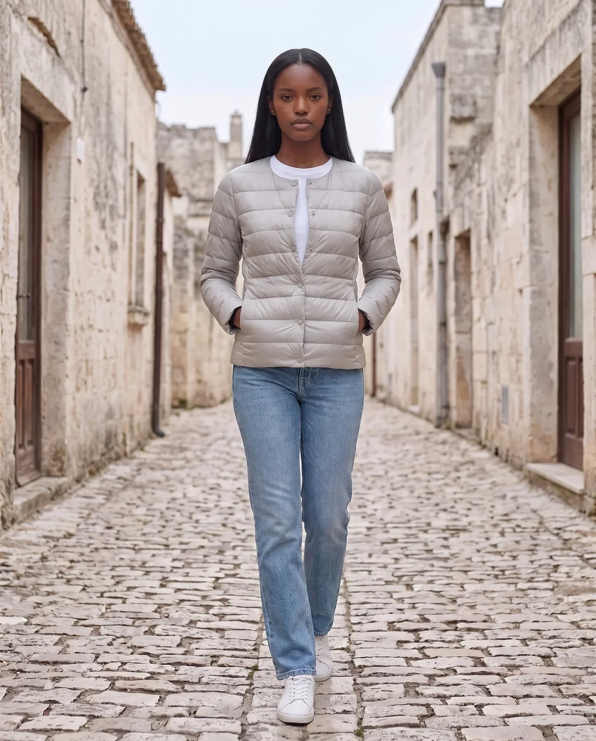 Lightweight Puffer Jacket with Convertible Collar