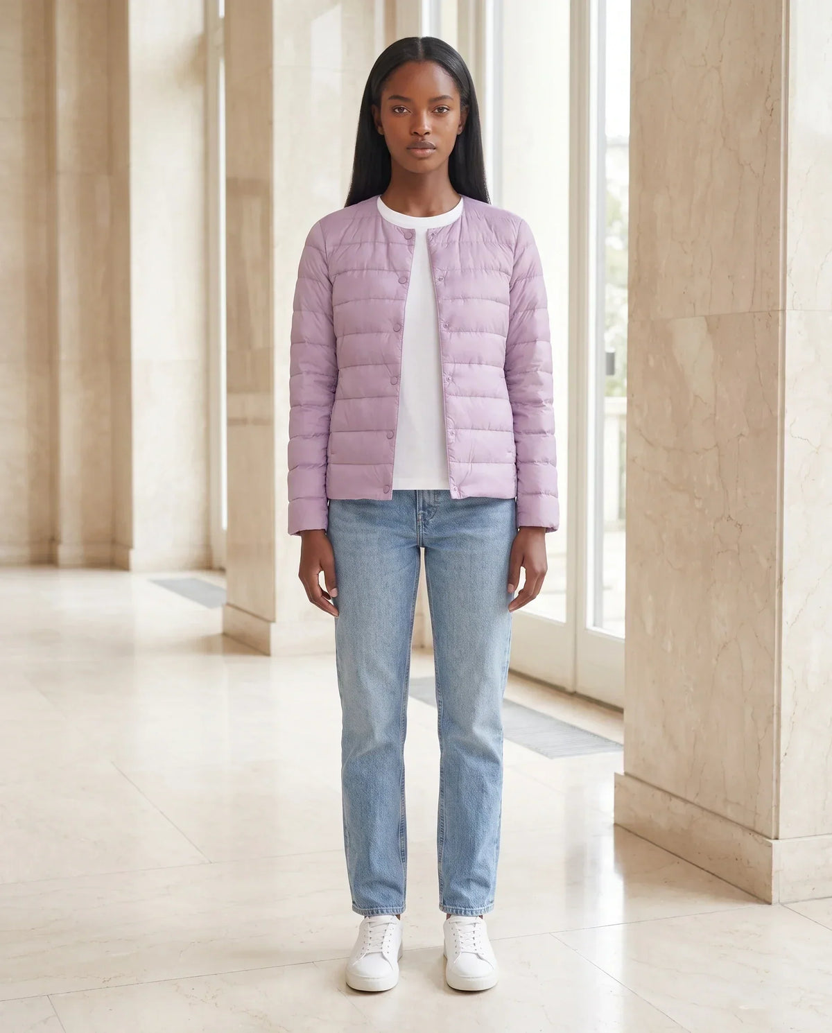 Lightweight Puffer Jacket with Convertible Collar