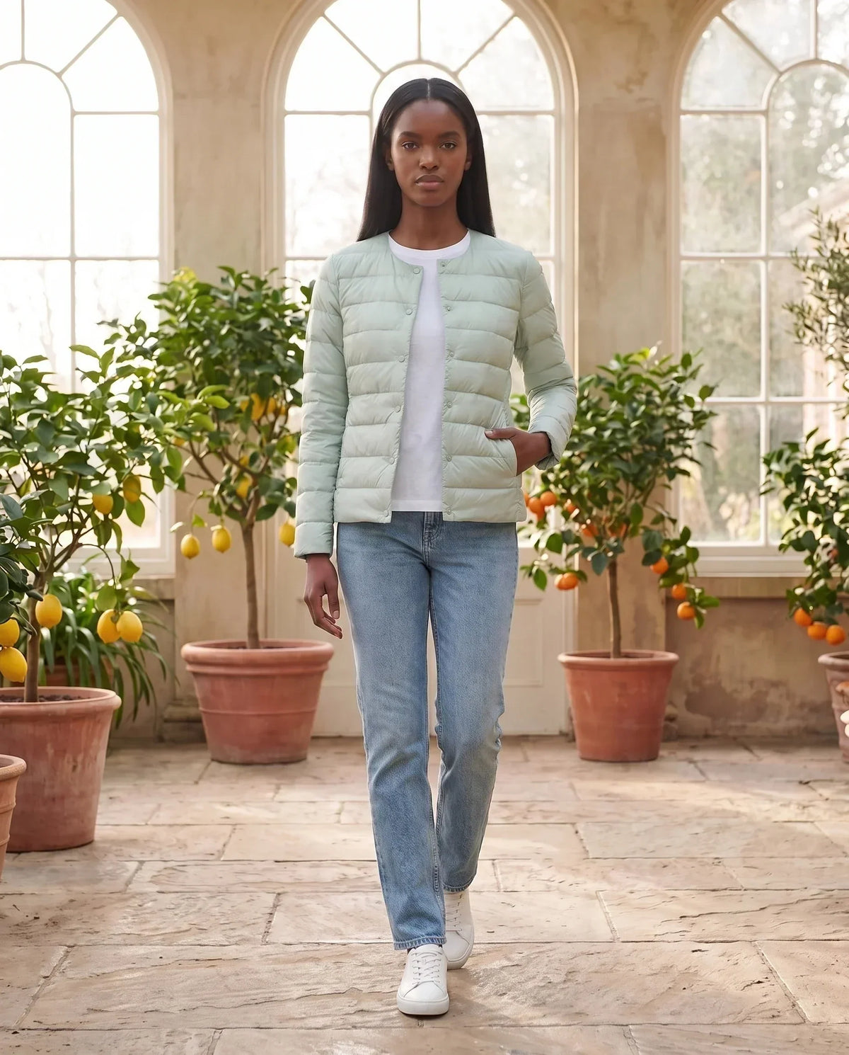 Lightweight Puffer Jacket with Convertible Collar
