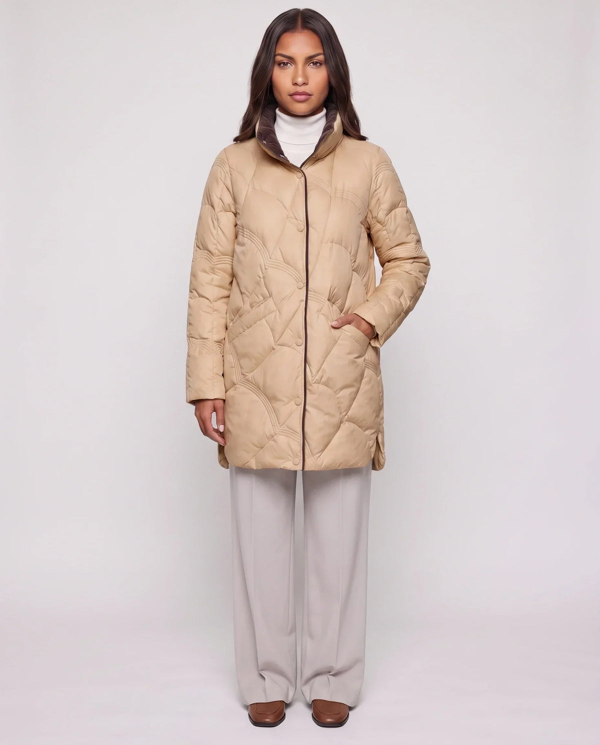 Lightweight Mid-Length Puffer Jacket with Wave Quilting