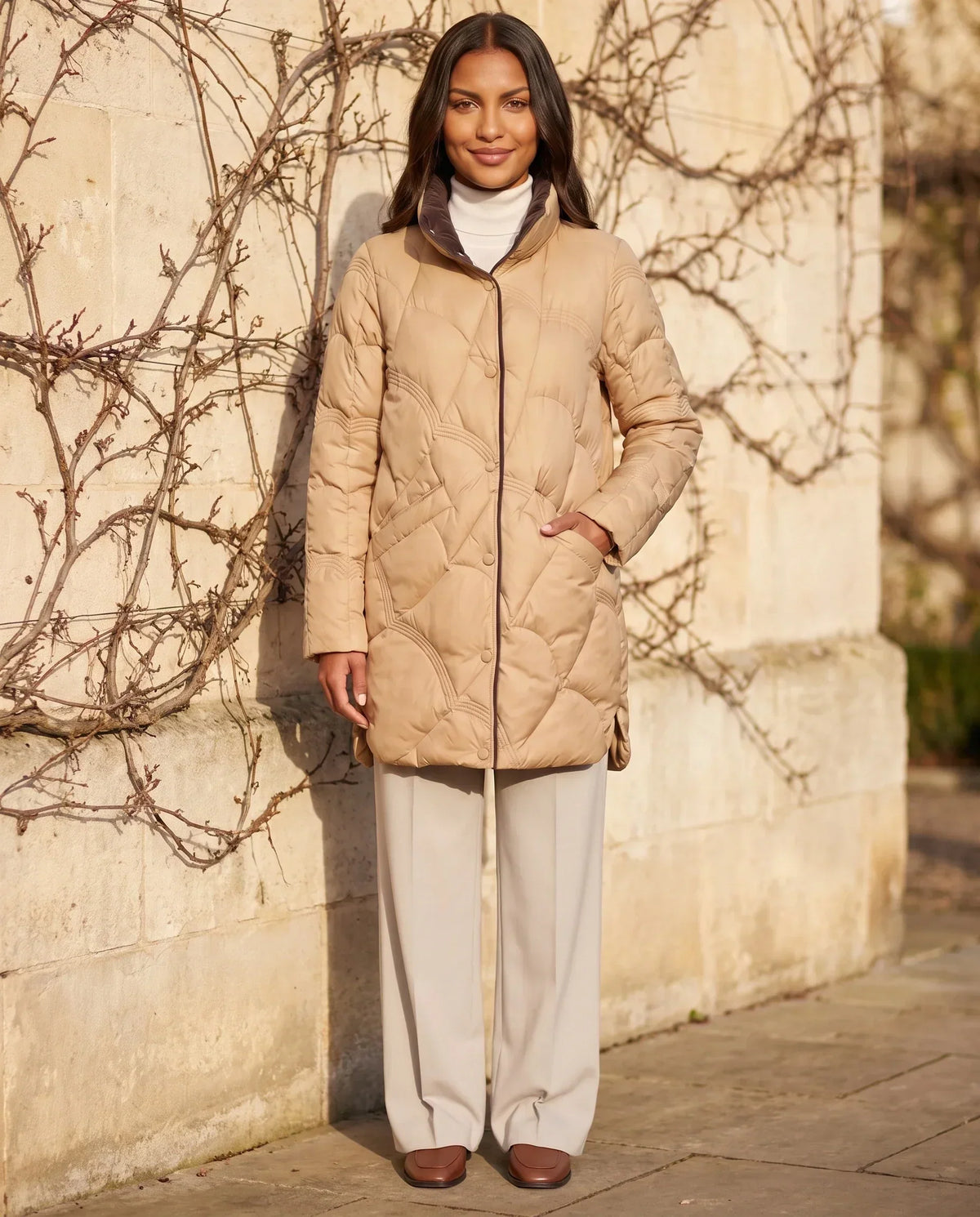 Lightweight Mid-Length Puffer Jacket with Wave Quilting