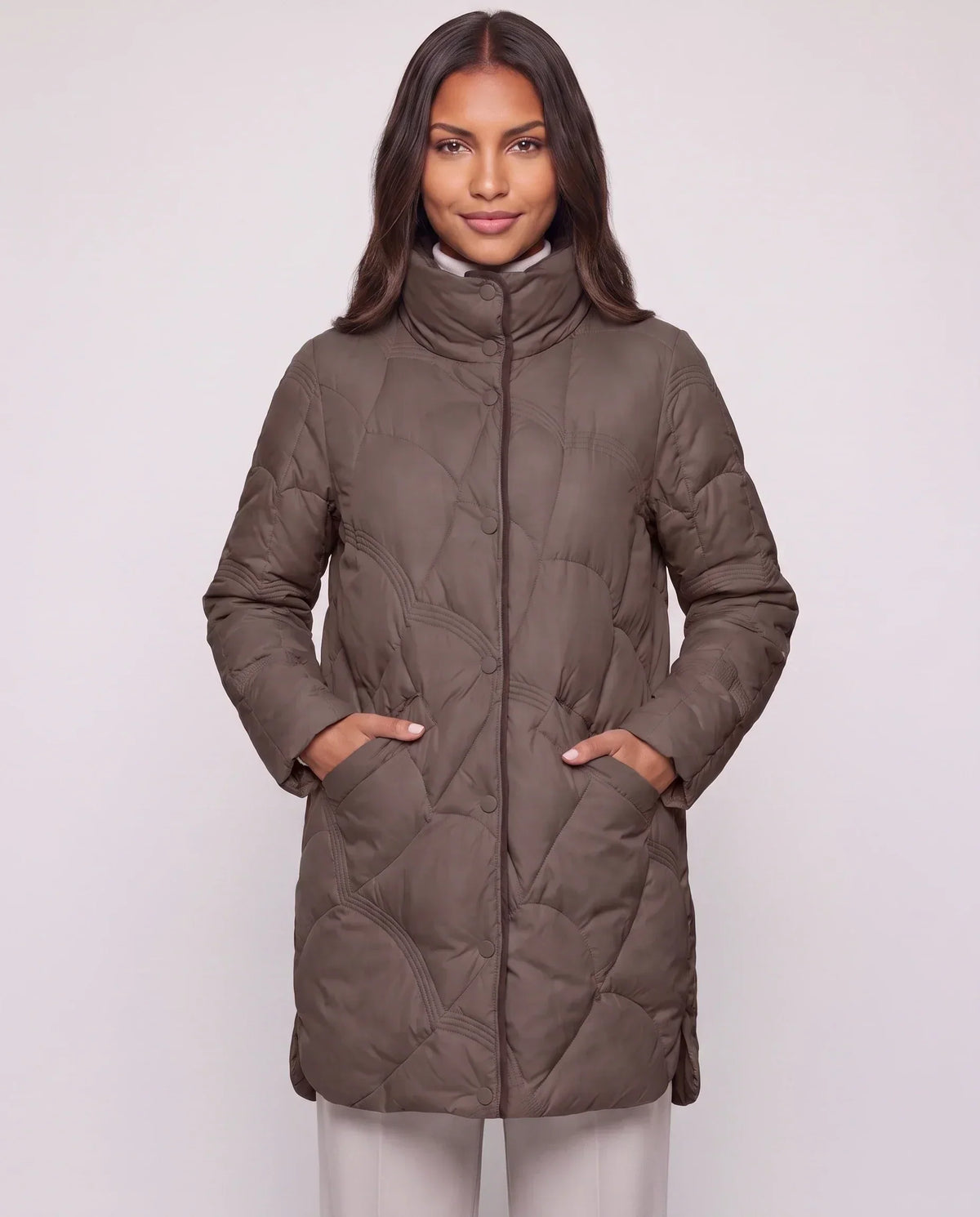 Lightweight Mid-Length Puffer Jacket with Wave Quilting