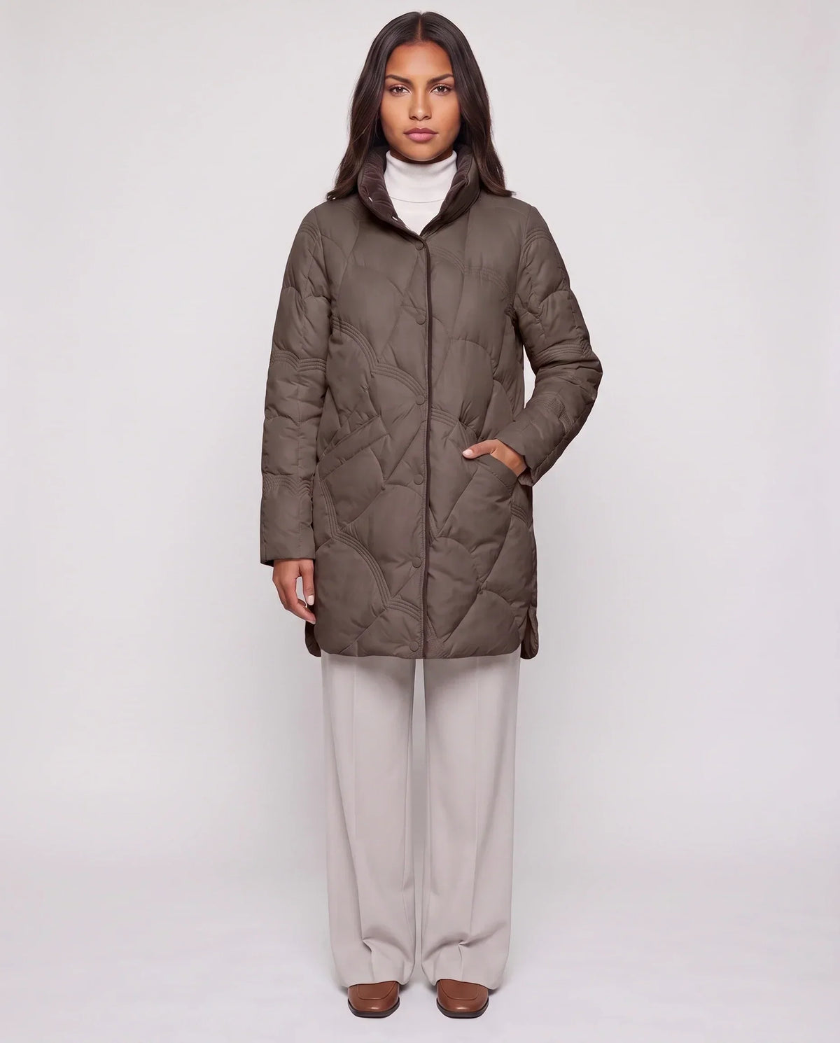 Lightweight Mid-Length Puffer Jacket with Wave Quilting