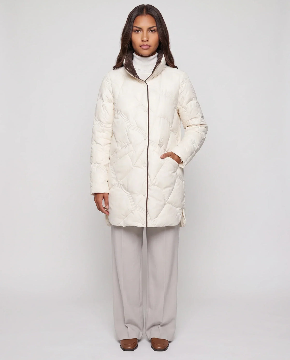 Lightweight Mid-Length Puffer Jacket with Wave Quilting