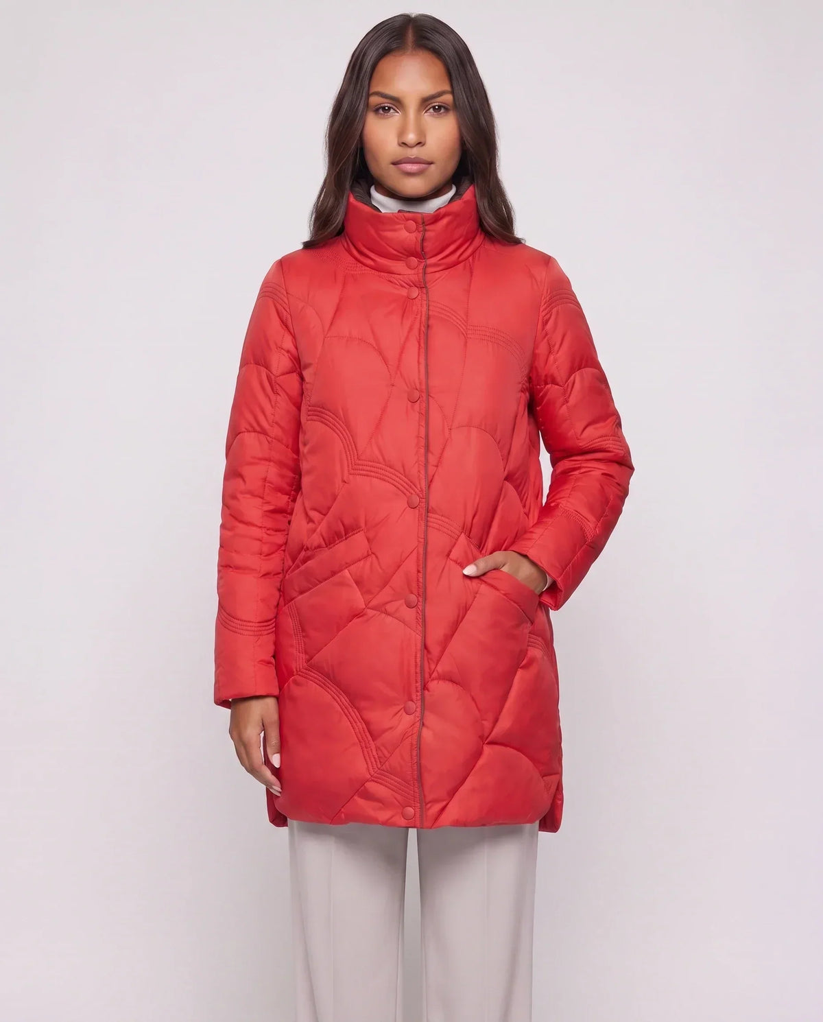 Lightweight Mid-Length Puffer Jacket with Wave Quilting