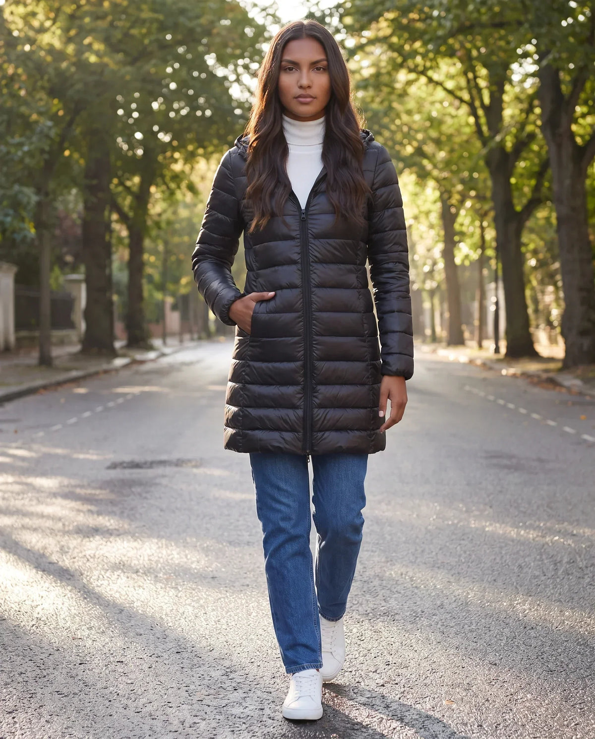 Lightweight Fitted Puffer Jacket with Detachable Hood