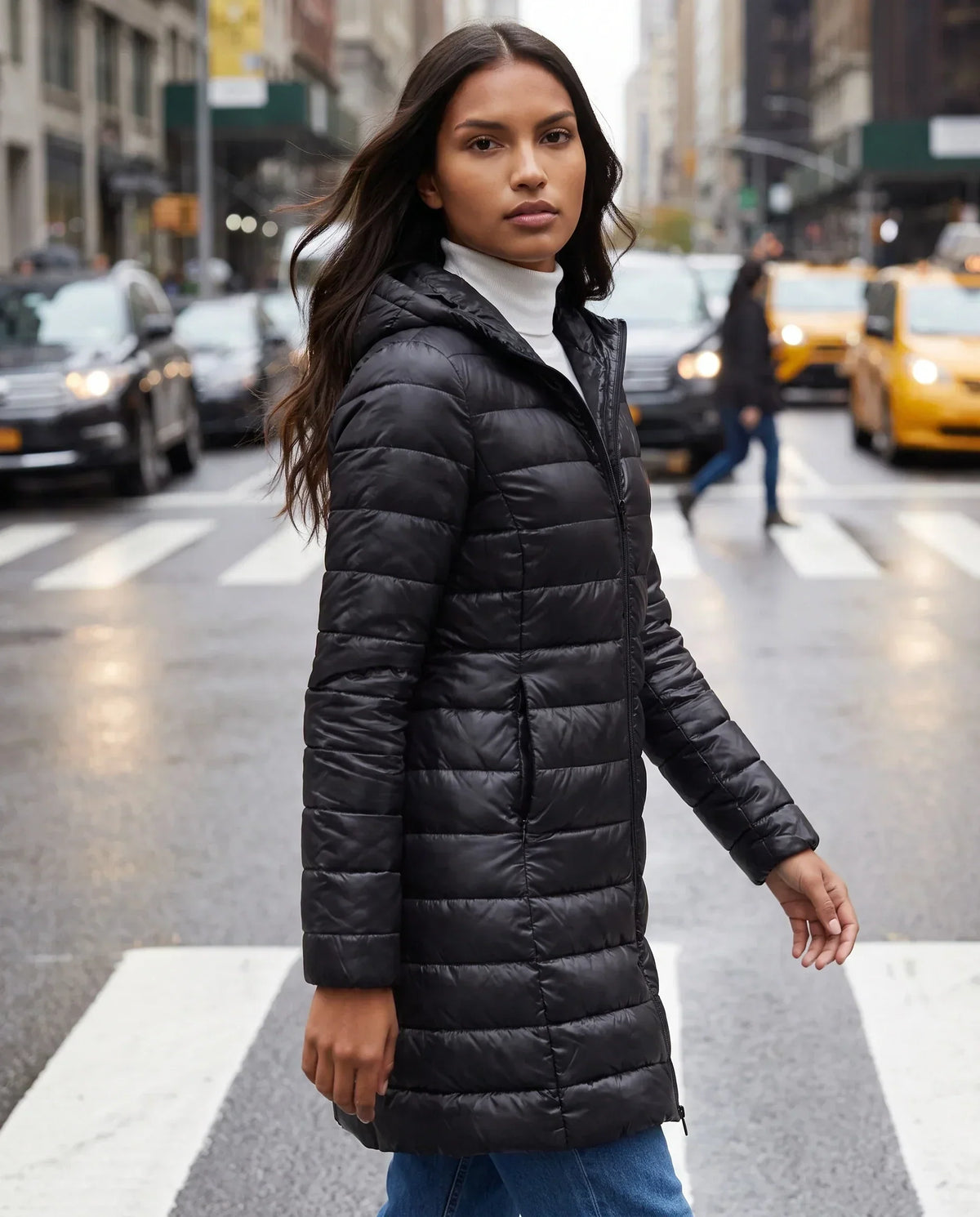 Lightweight Fitted Puffer Jacket with Detachable Hood