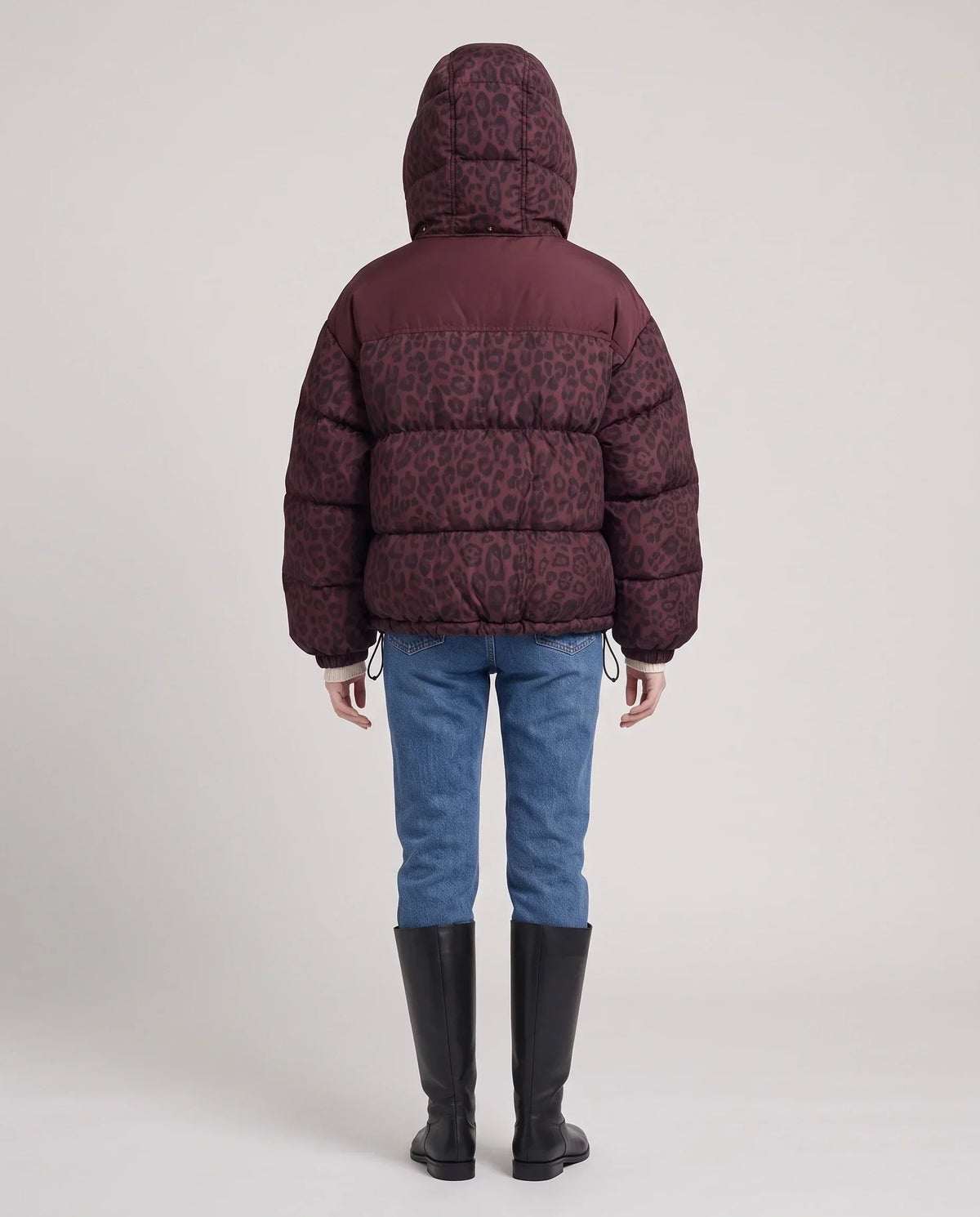 Short Oversized Leopard Puffer Jacket with Detachable Hood