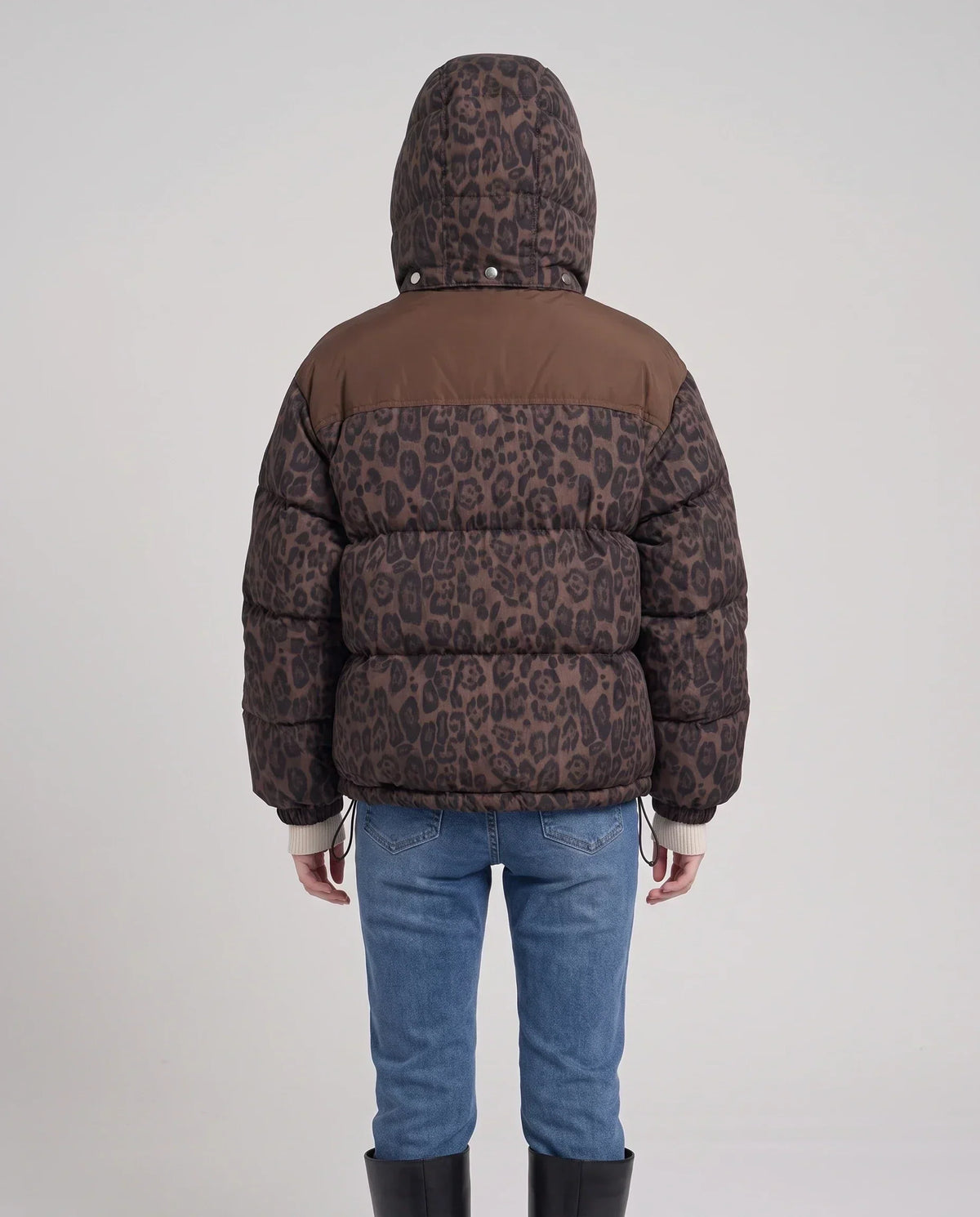 Short Oversized Leopard Puffer Jacket with Detachable Hood