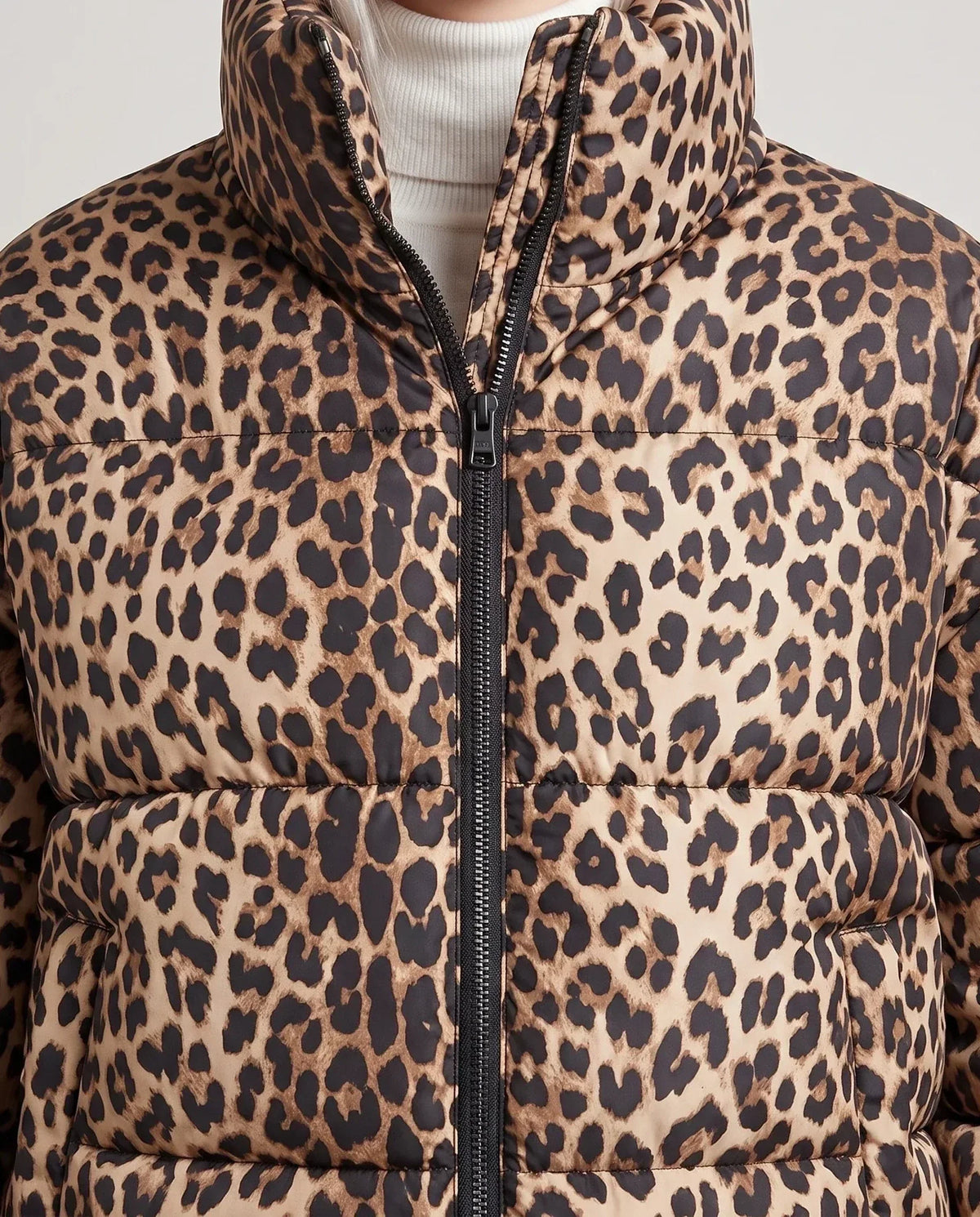 Short Leopard Print Puffer Jacket with Funnel Collar