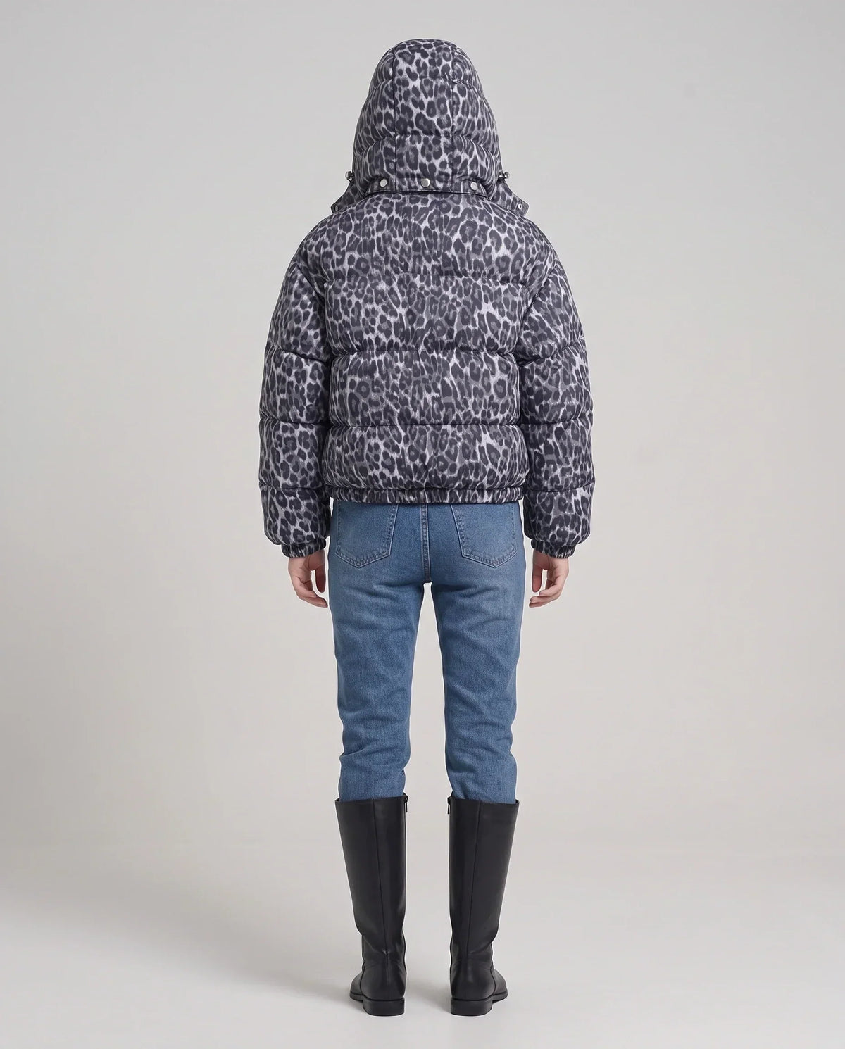 Short Oversized Leopard Puffer Jacket with Detachable Hood