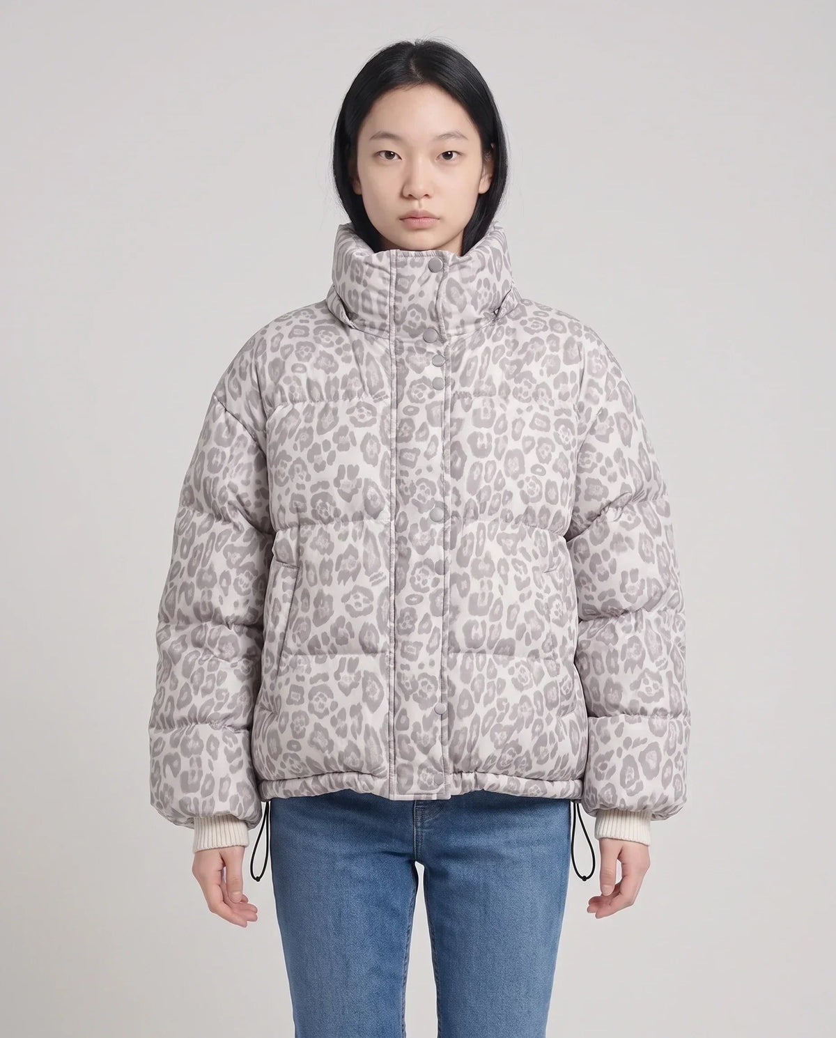 Short Oversized Leopard Puffer Jacket with Detachable Hood