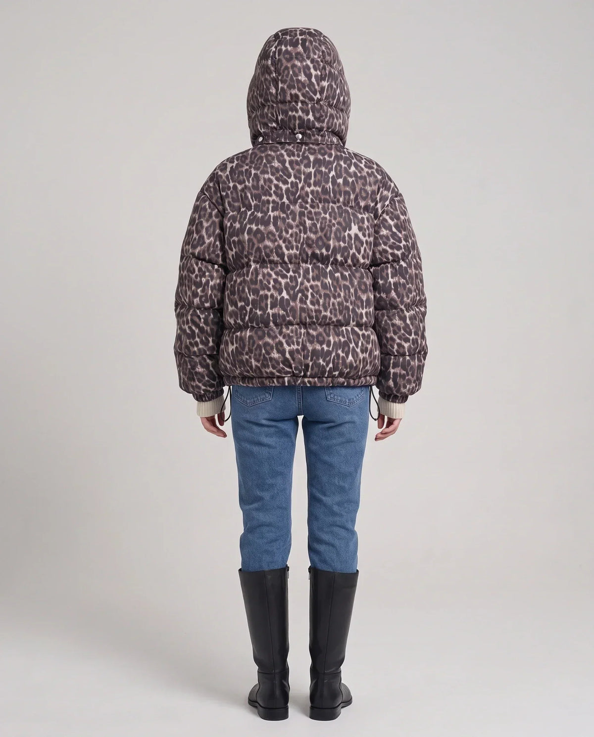 Short Oversized Leopard Puffer Jacket with Detachable Hood