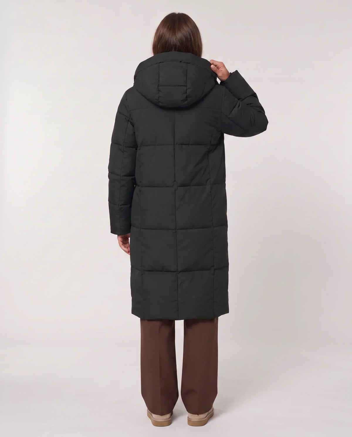 Long Two-Tone Puffer Jacket with Large Squares