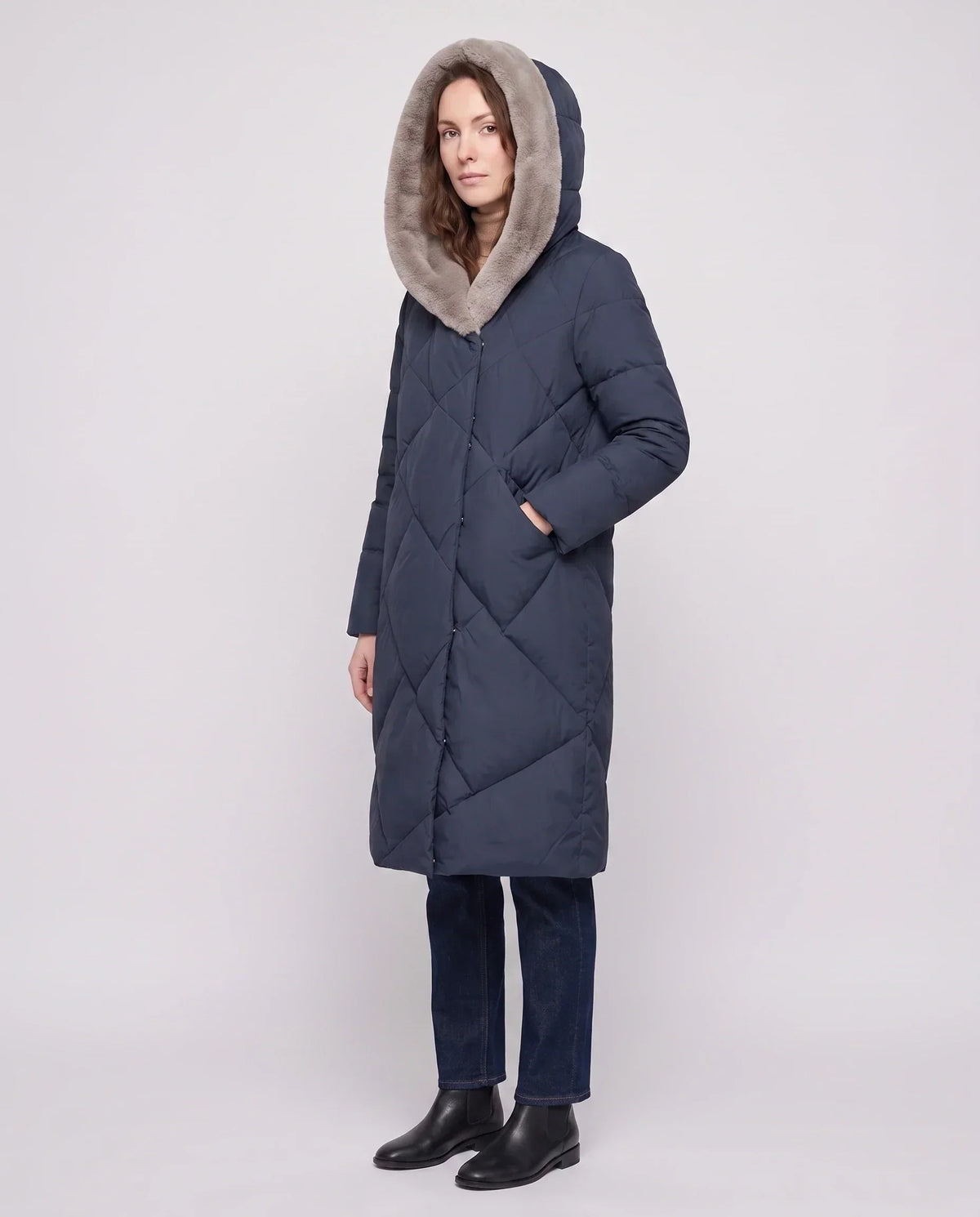 Long Puffer Jacket with Faux Fur-Lined Hood