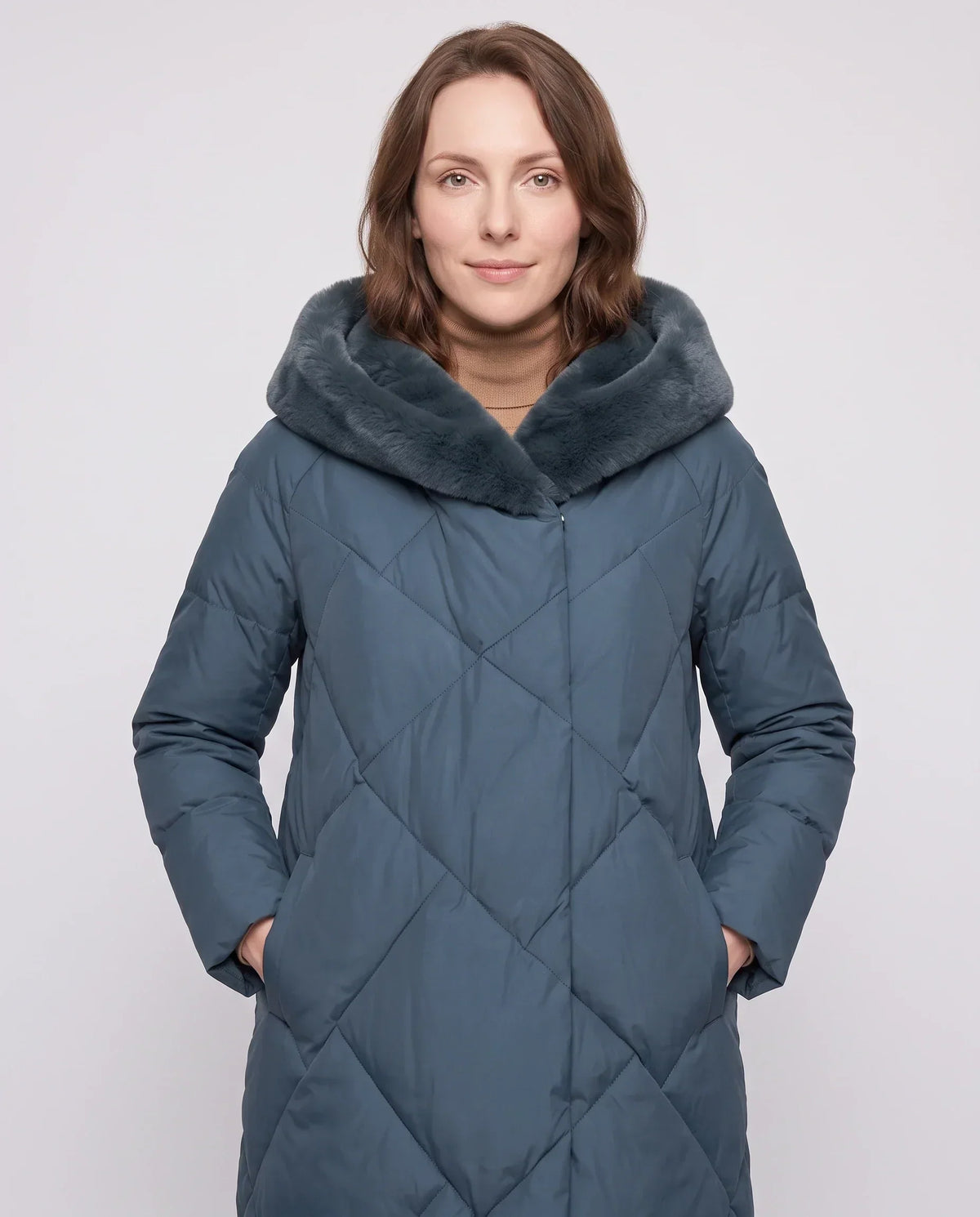 Long Puffer Jacket with Faux Fur-Lined Hood