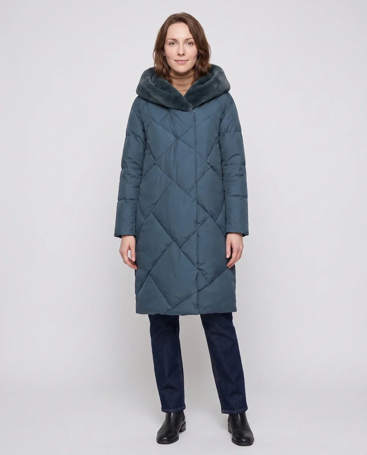 Long Puffer Jacket with Faux Fur-Lined Hood