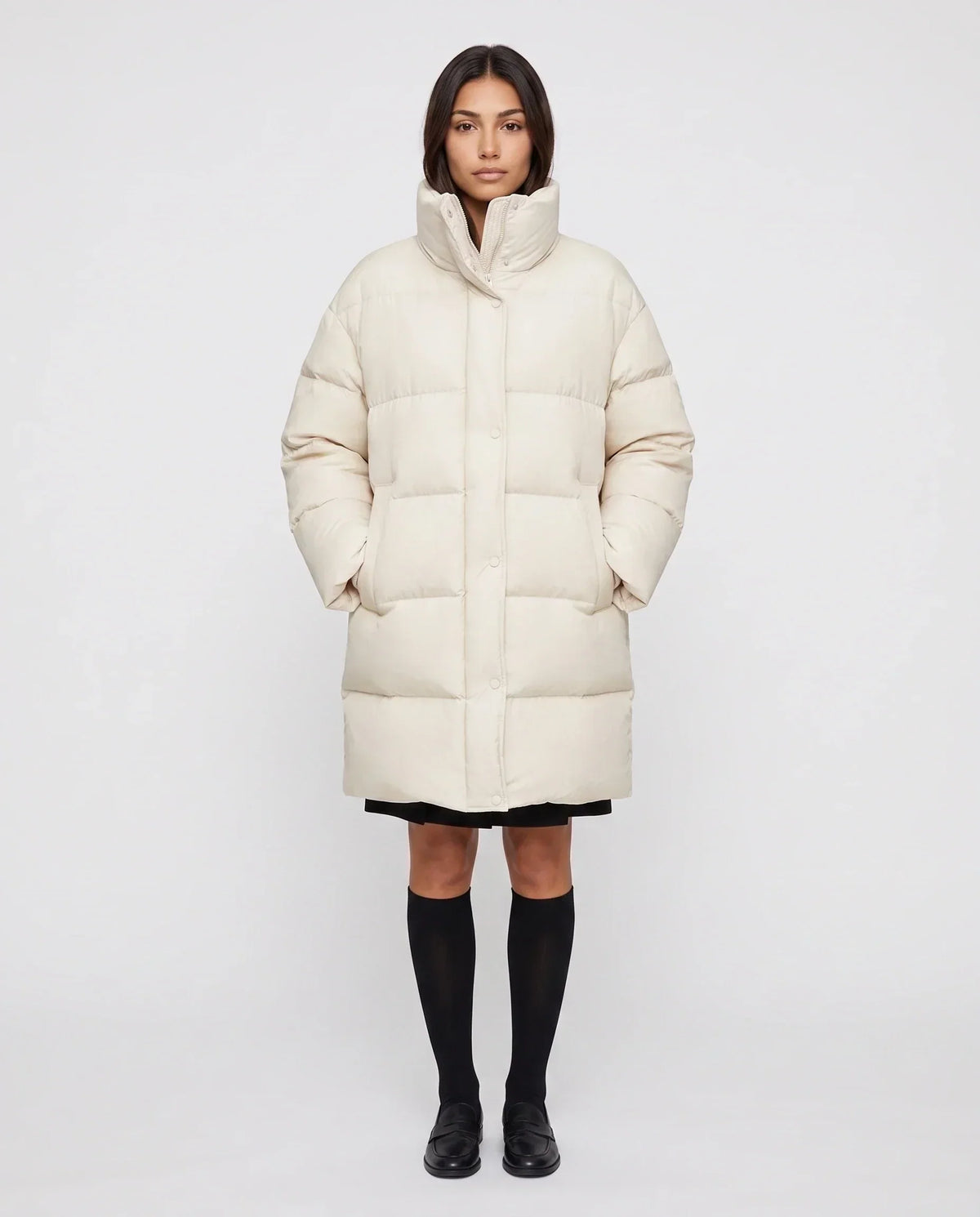 Long Cocoon Puffer Jacket with Funnel Collar