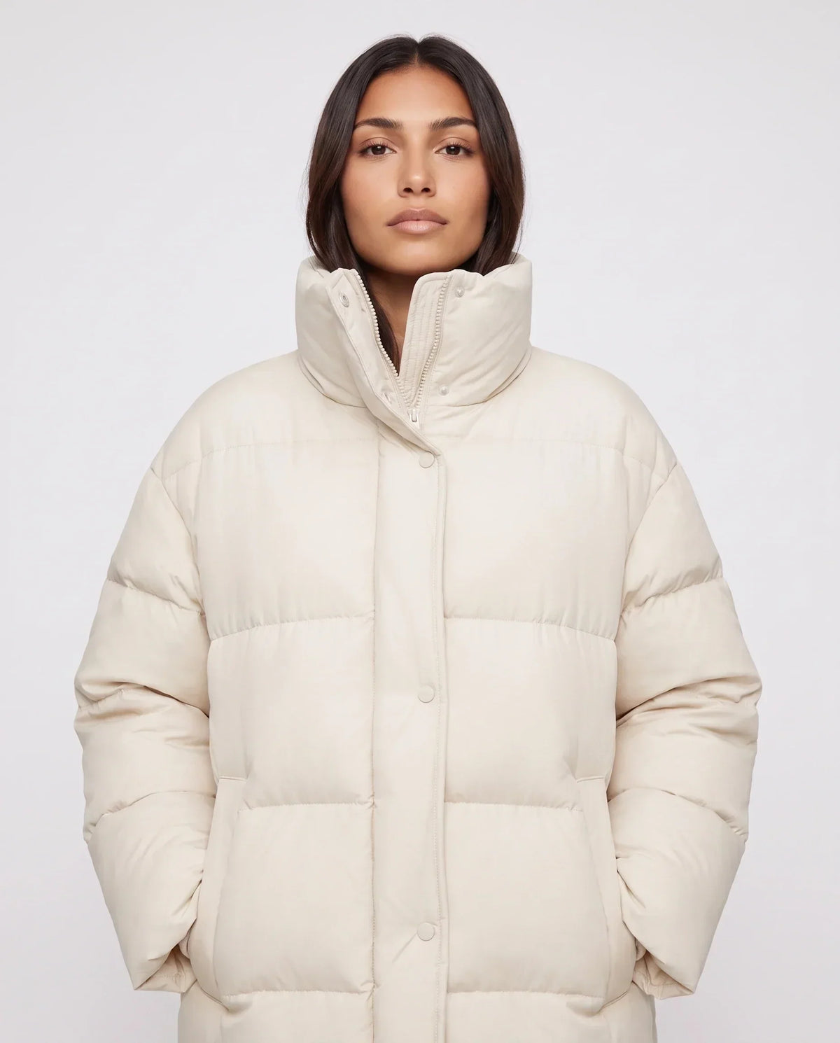 Long Cocoon Puffer Jacket with Funnel Collar