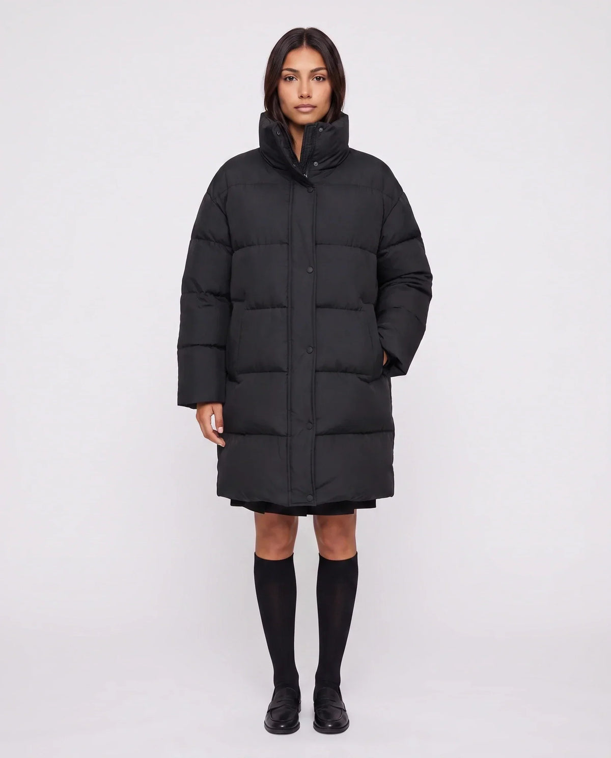 Long Cocoon Puffer Jacket with Funnel Collar