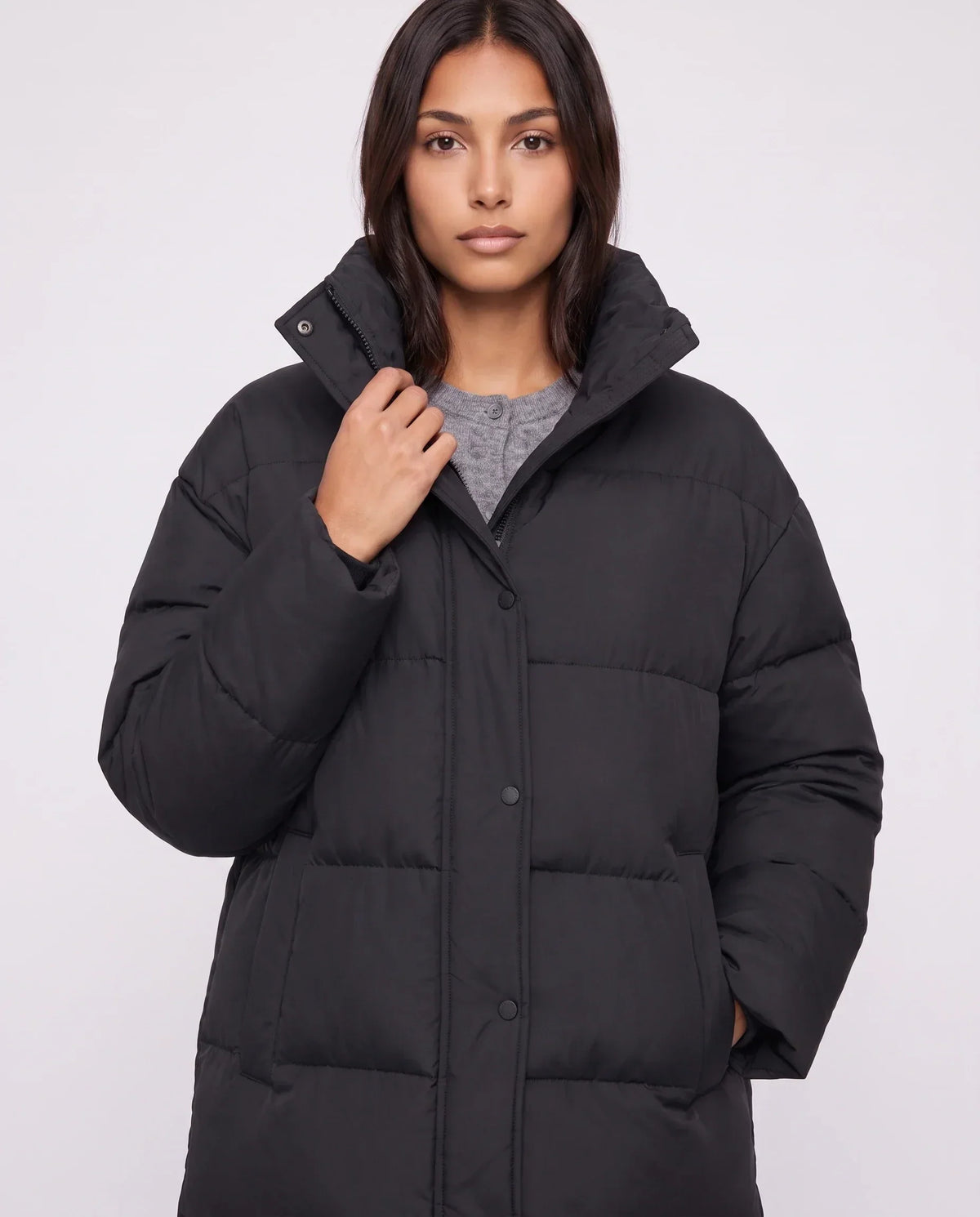 Long Cocoon Puffer Jacket with Funnel Collar