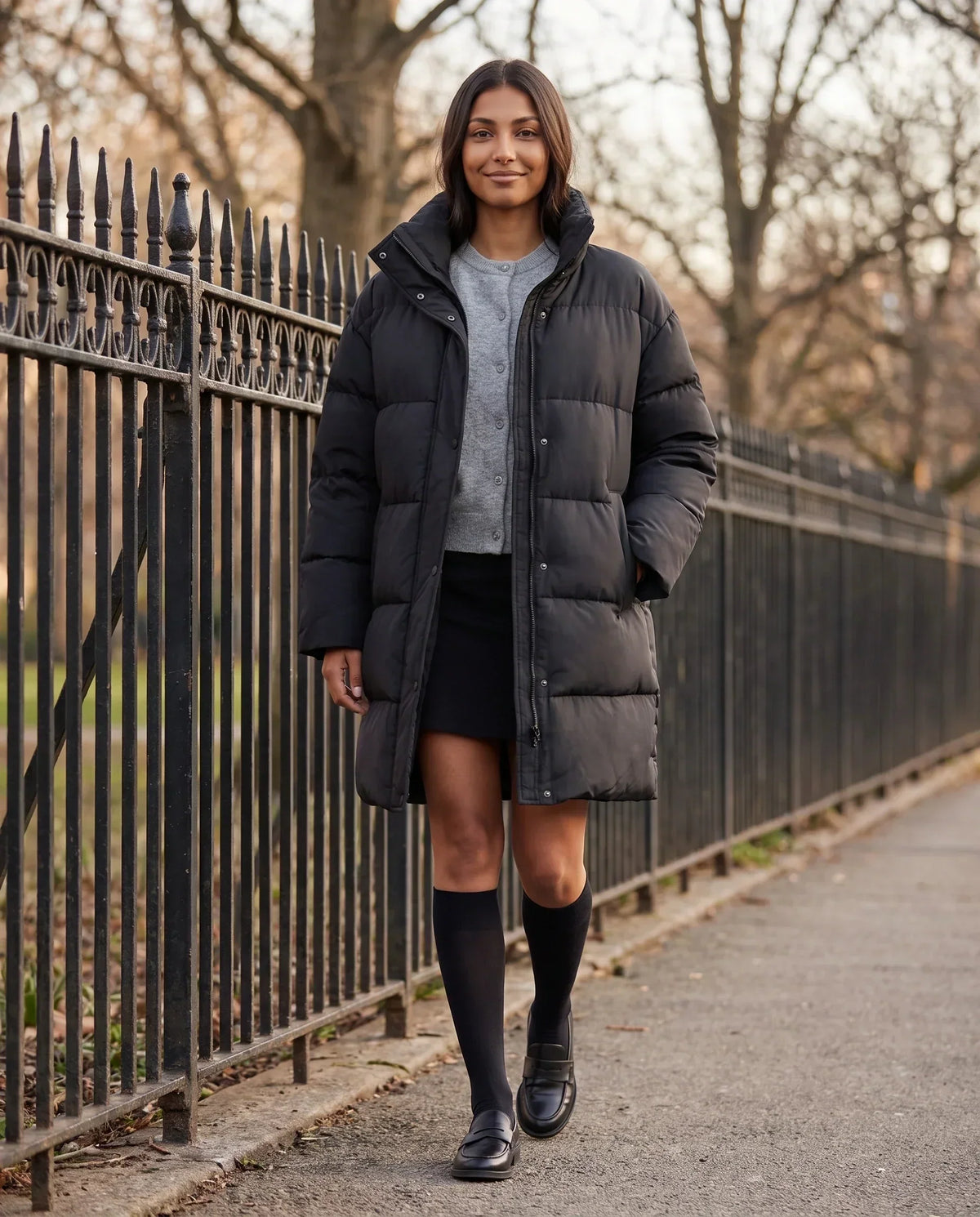 Long Cocoon Puffer Jacket with Funnel Collar