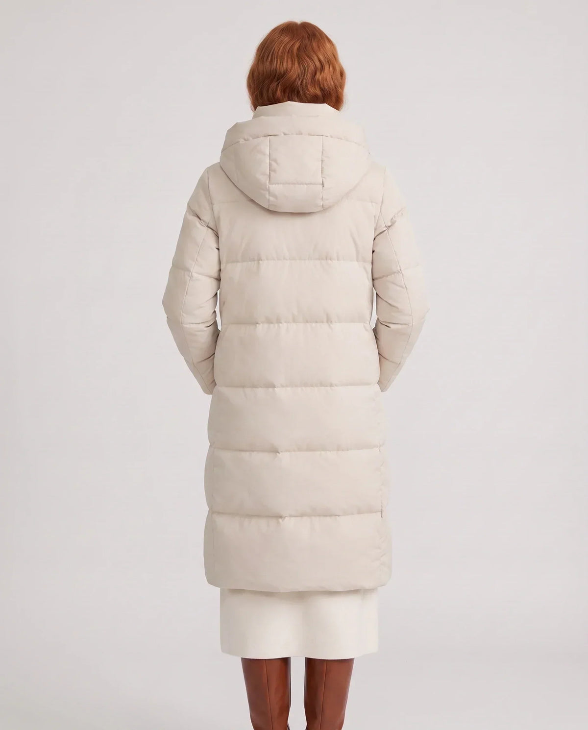 Long Water-Repellent Puffer Jacket with Hood Collar