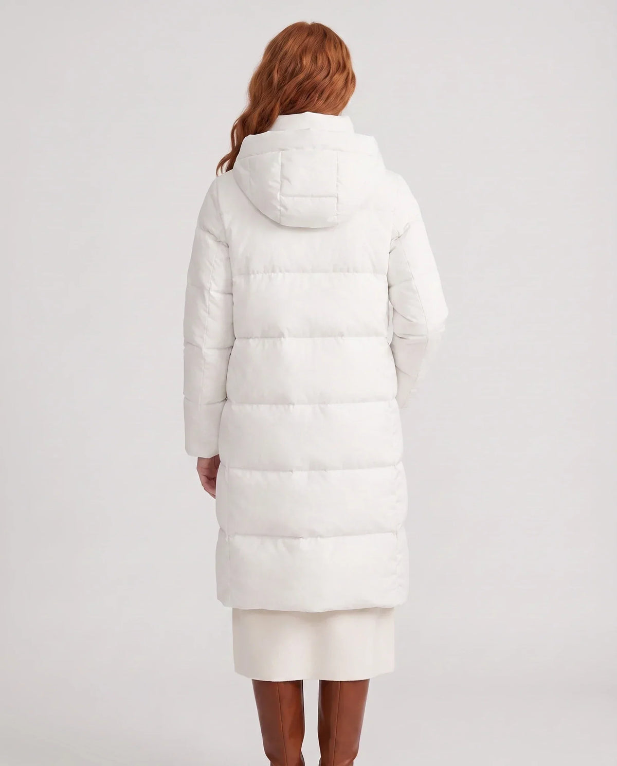 Long Water-Repellent Puffer Jacket with Hood Collar